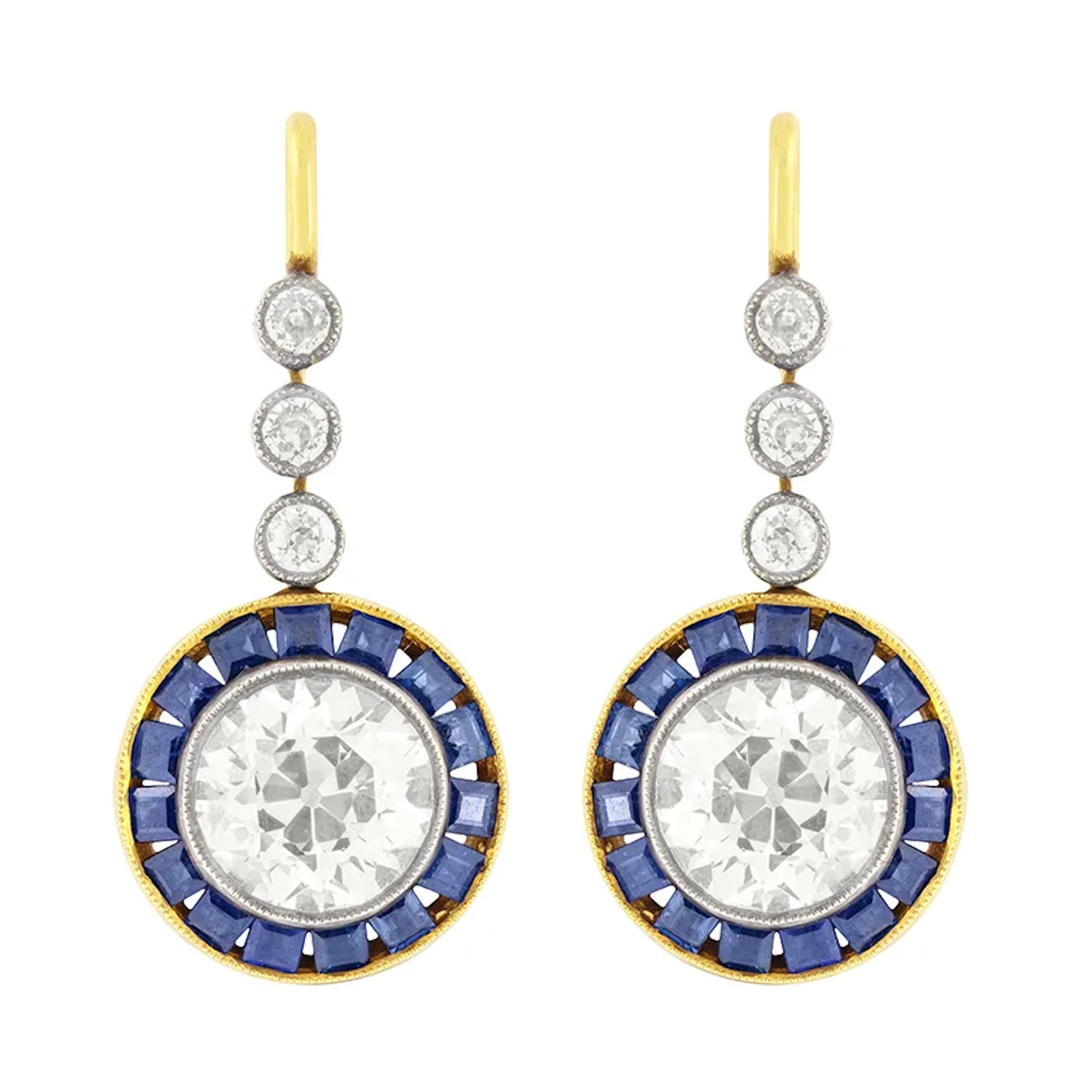 Vintage 4.20ct Diamond and Sapphire Drop Earrings, c.1950s