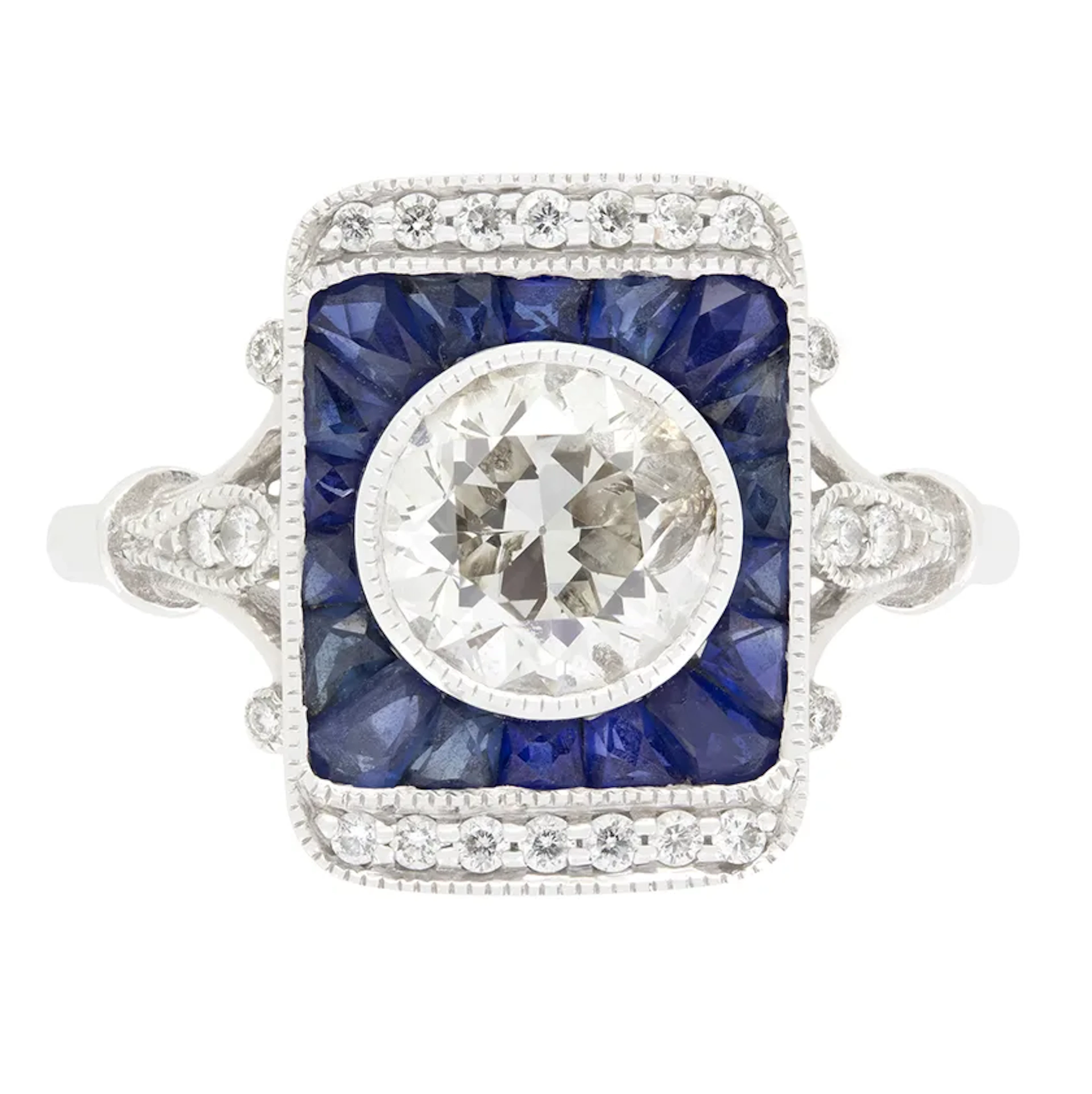 Vintage 1.20ct Diamond and Sapphire Target Ring, c.1980s