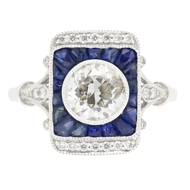 Vintage 1.20ct Diamond and Sapphire Target Ring, c.1980s