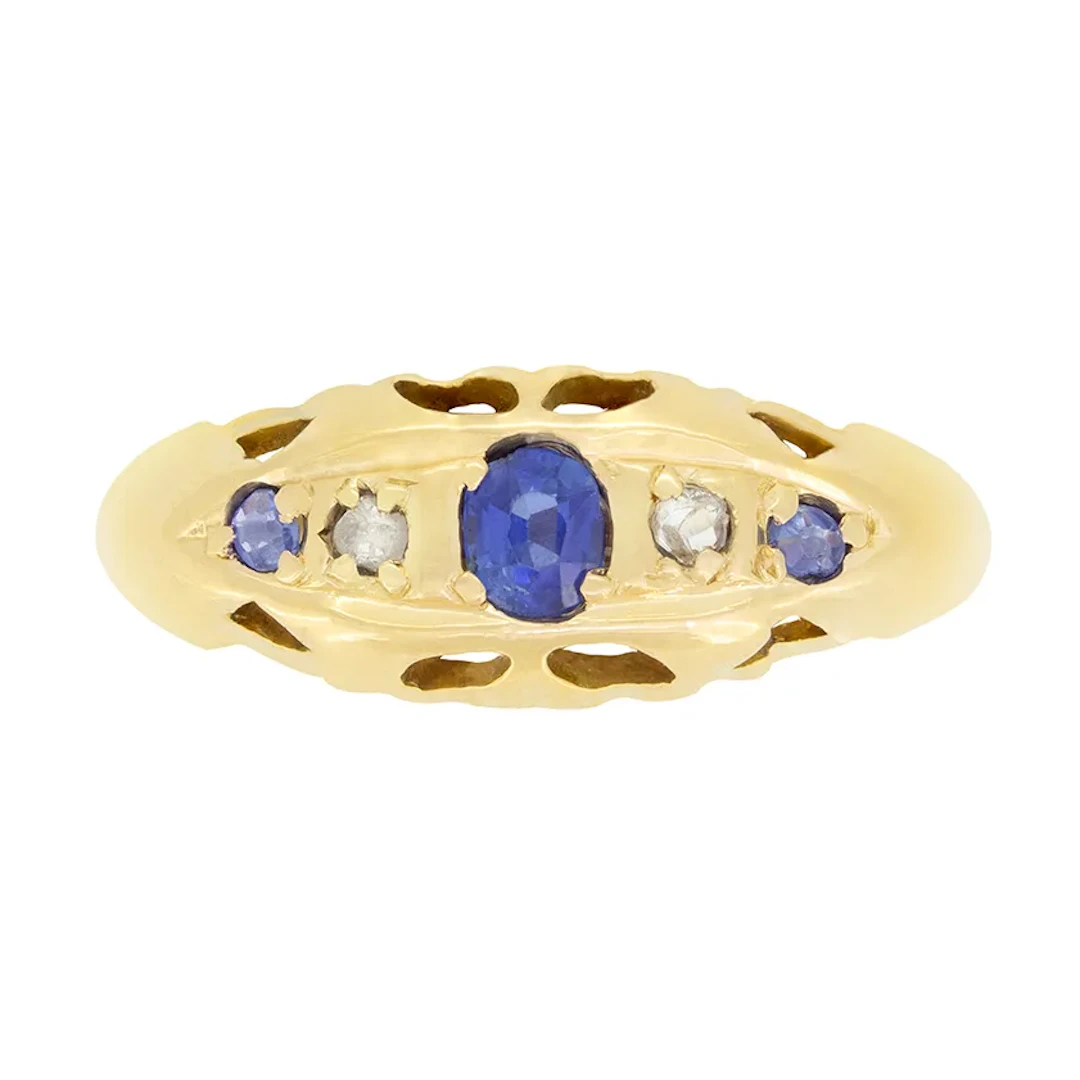 Antique 0.26ct Sapphire and Diamond Five Stone Ring, hallmarked 1919