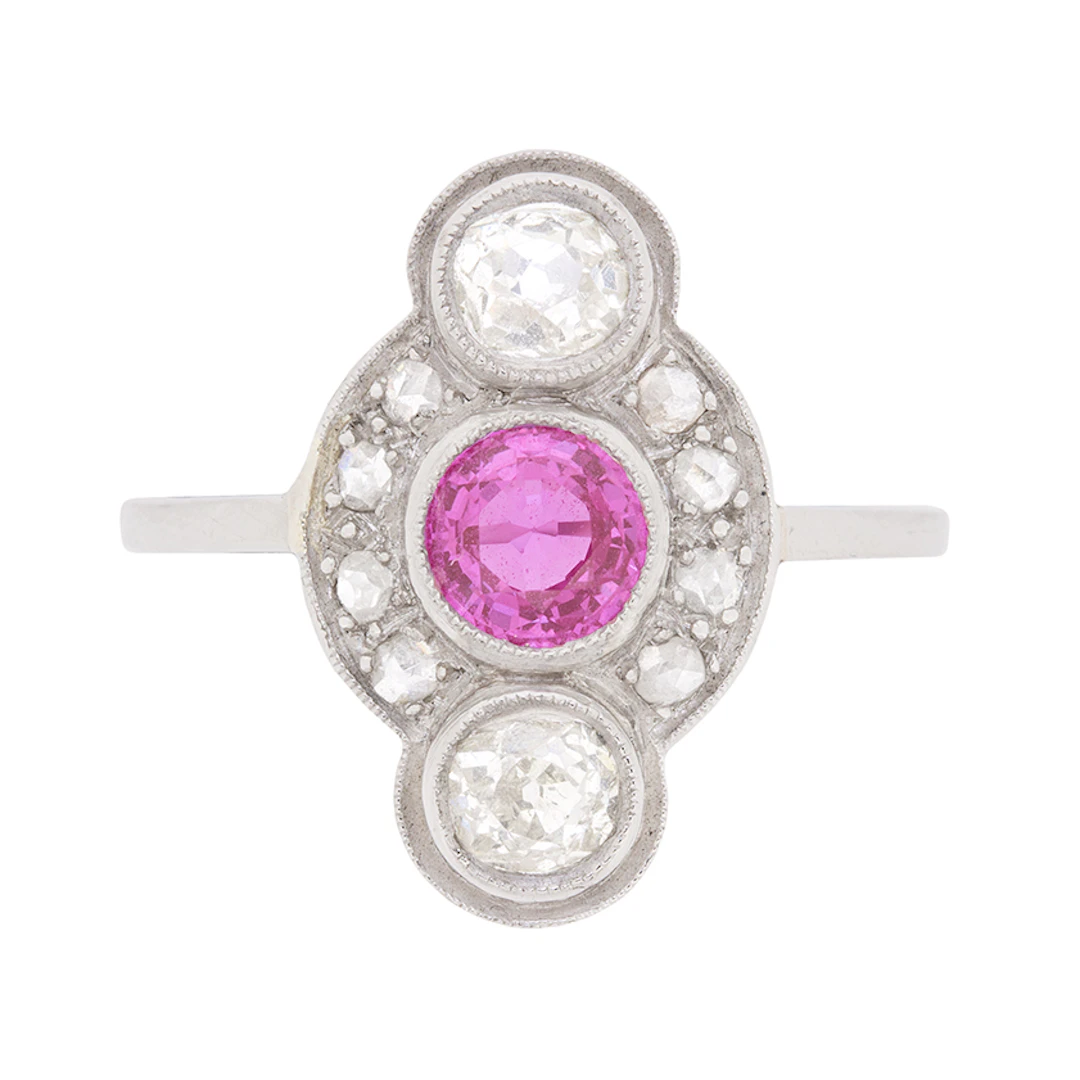 Vintage 0.50ct Pink Tourmaline and Diamond Ring, c.1940s
