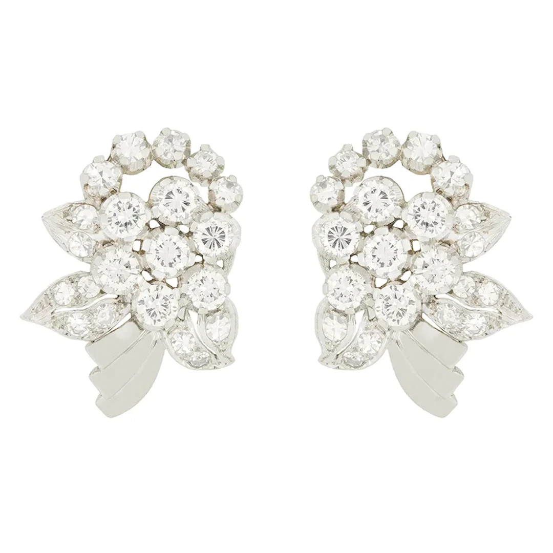 Late Deco 3.30ct Diamond Cluster Earrings, c.1940s