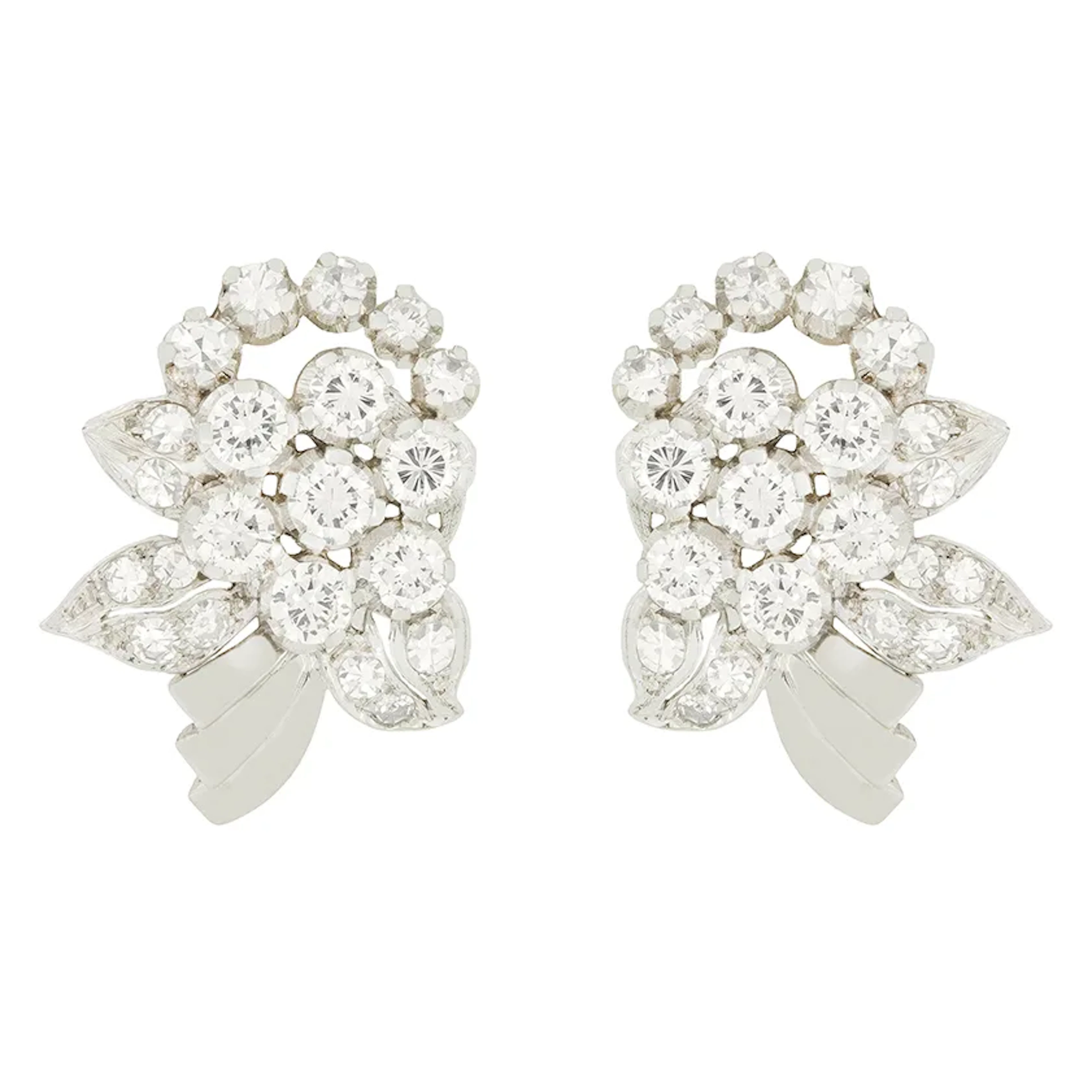 Late Deco 3.30ct Diamond Cluster Earrings, c.1940s