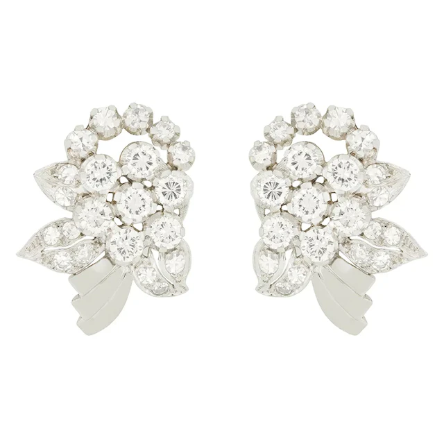 Late Deco 3.30ct Diamond Cluster Earrings, c.1940s