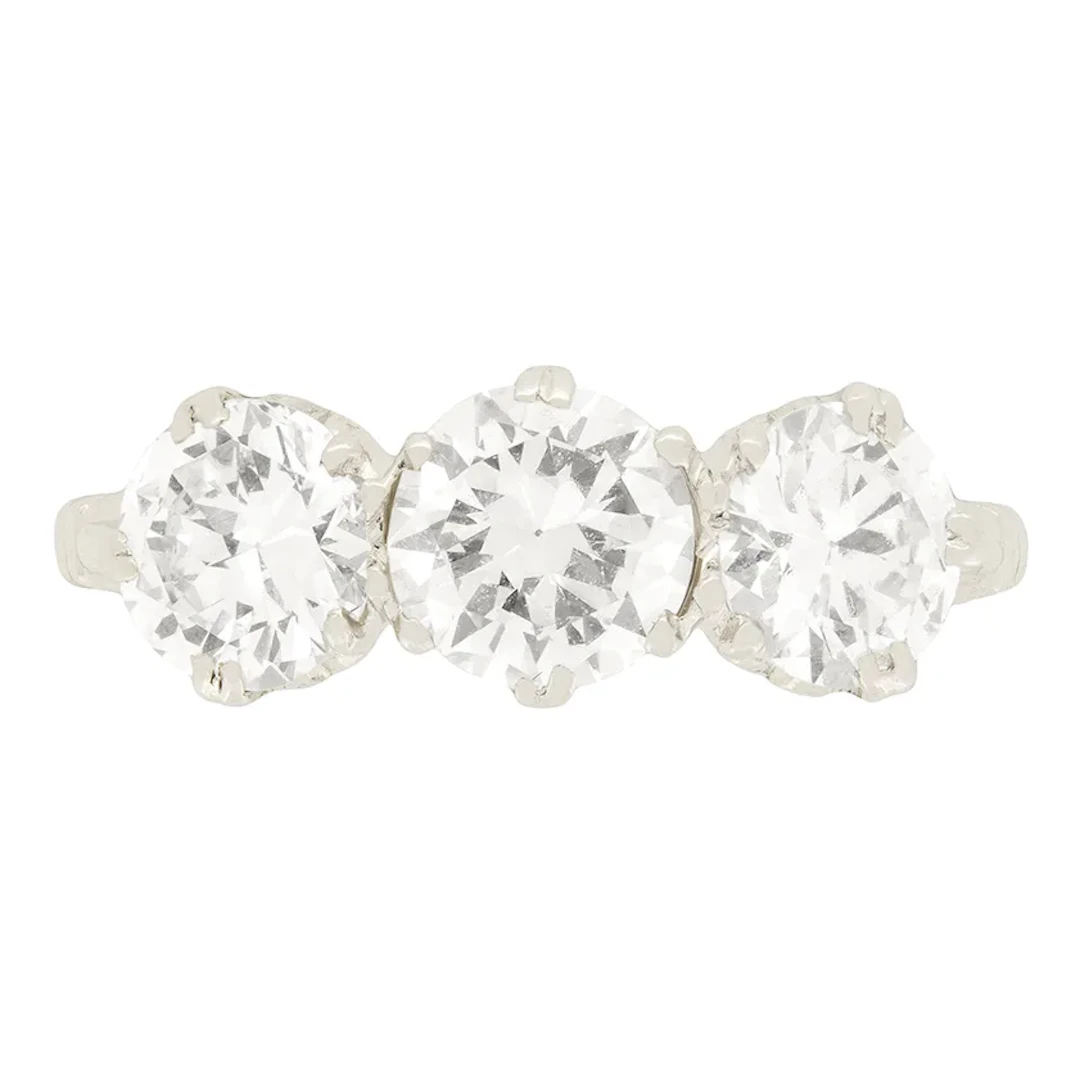 Art Deco 1.70ct Three Stone Diamond Ring, c.1920s