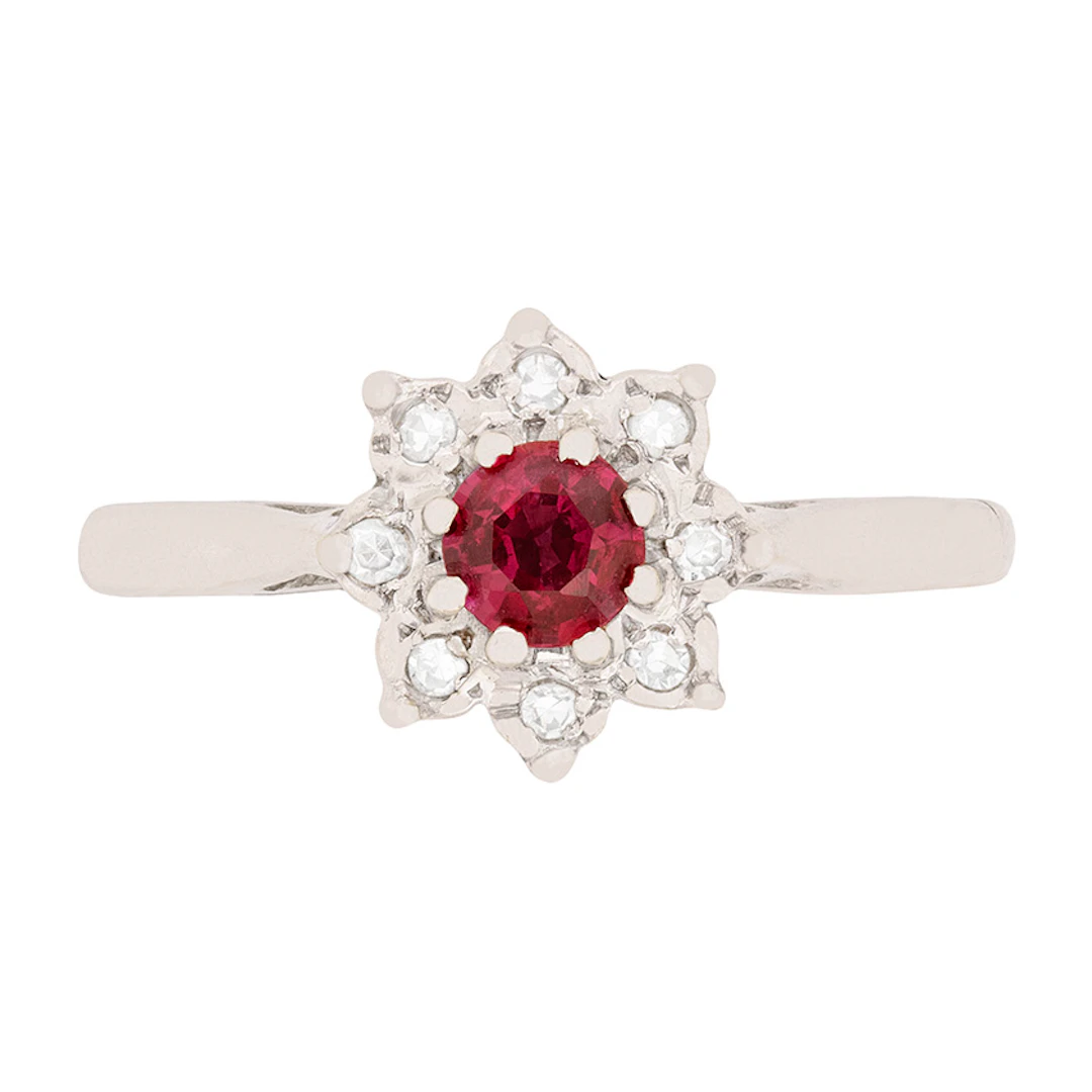 Vintage Ruby and Diamond Daisy Cluster Ring, c.1970s