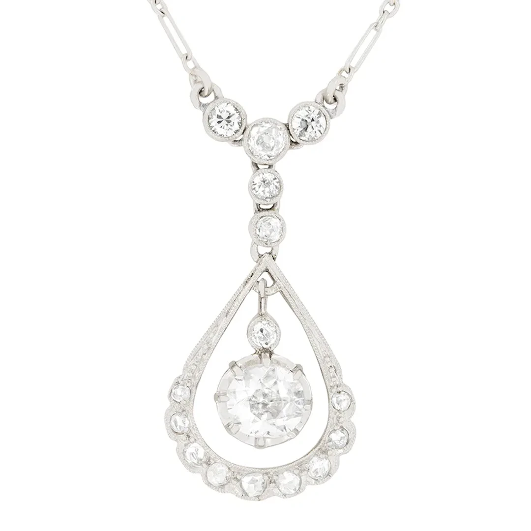 French Art Deco 0.80ct Diamond Drop Necklace, c.1920s