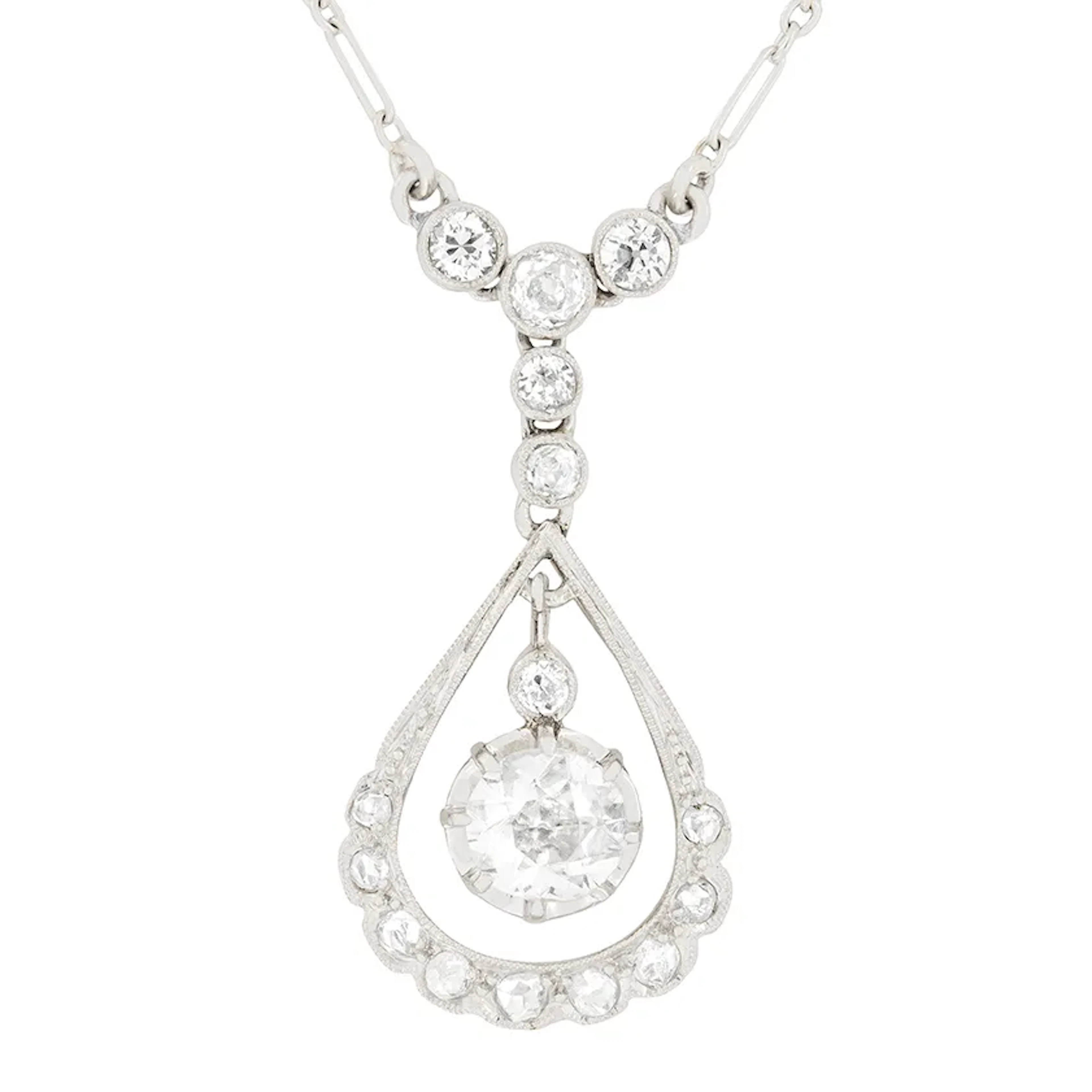 French Art Deco 0.80ct Diamond Drop Necklace, c.1920s