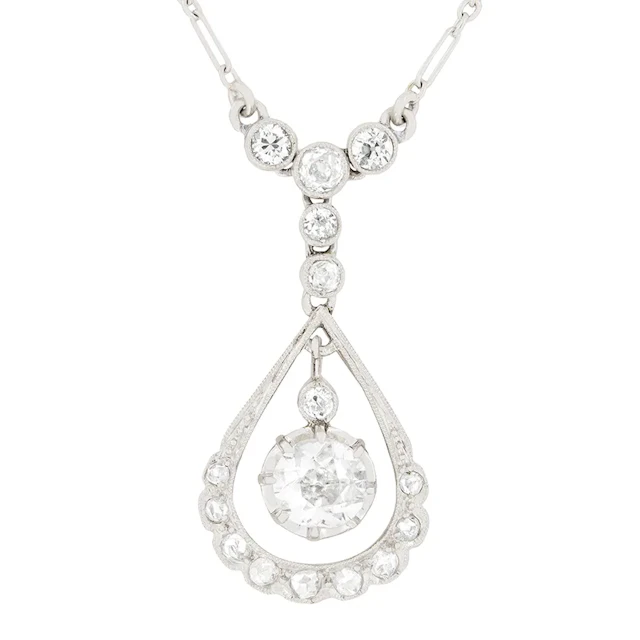 French Art Deco 0.80ct Diamond Drop Necklace, c.1920s
