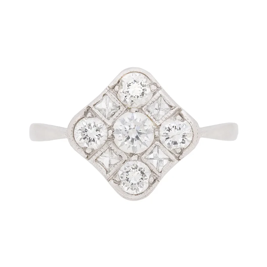 Late Deco 0.80ct Diamond Cluster Ring, c.1940s
