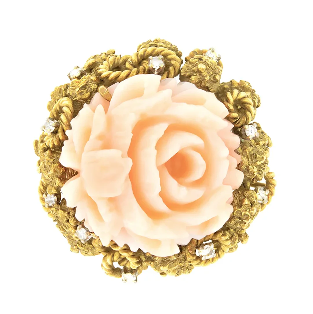 Vintage Coral & Diamond Cocktail Ring, c.1960s