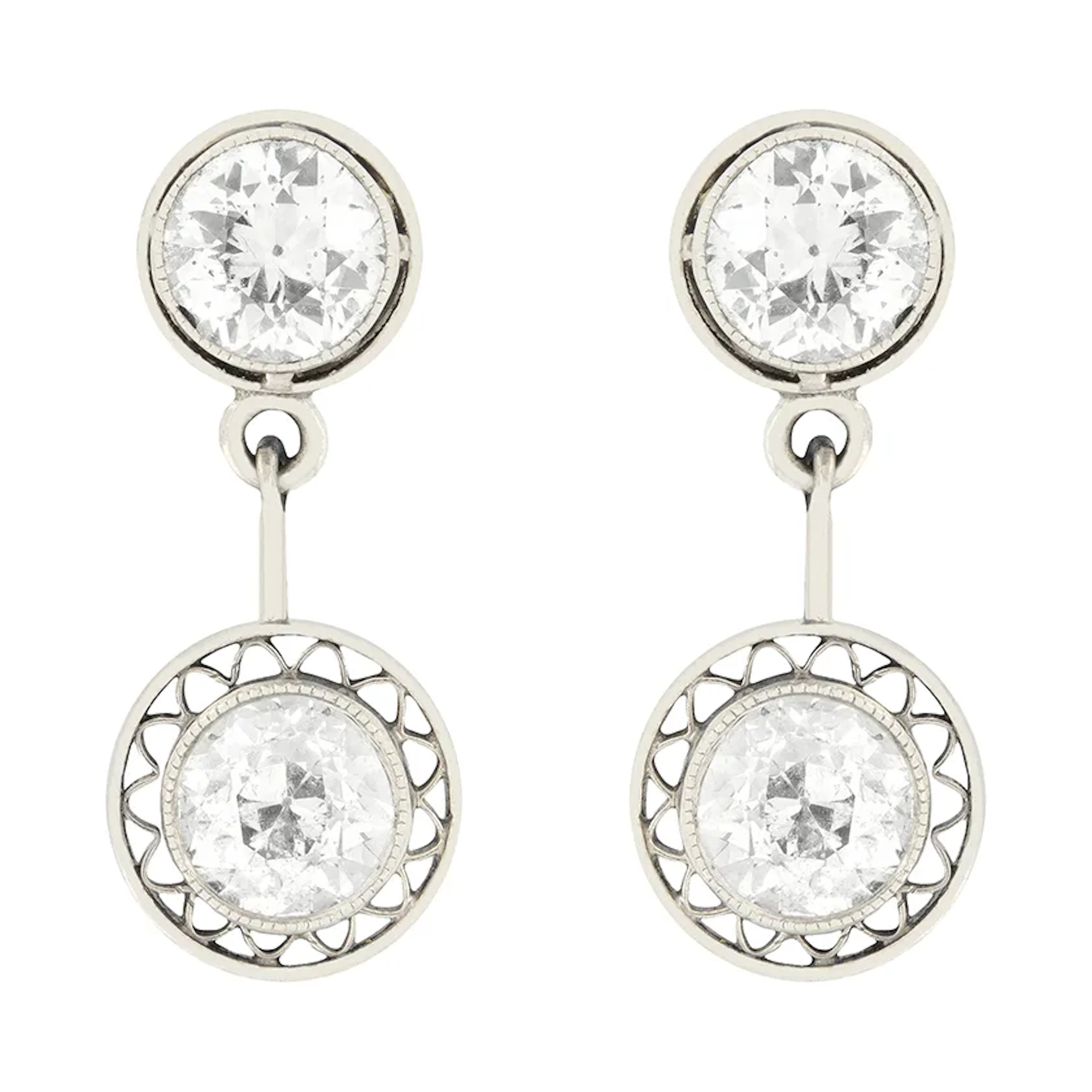 Edwardian 1.70ct Diamond Drop Earrings, c.1910s