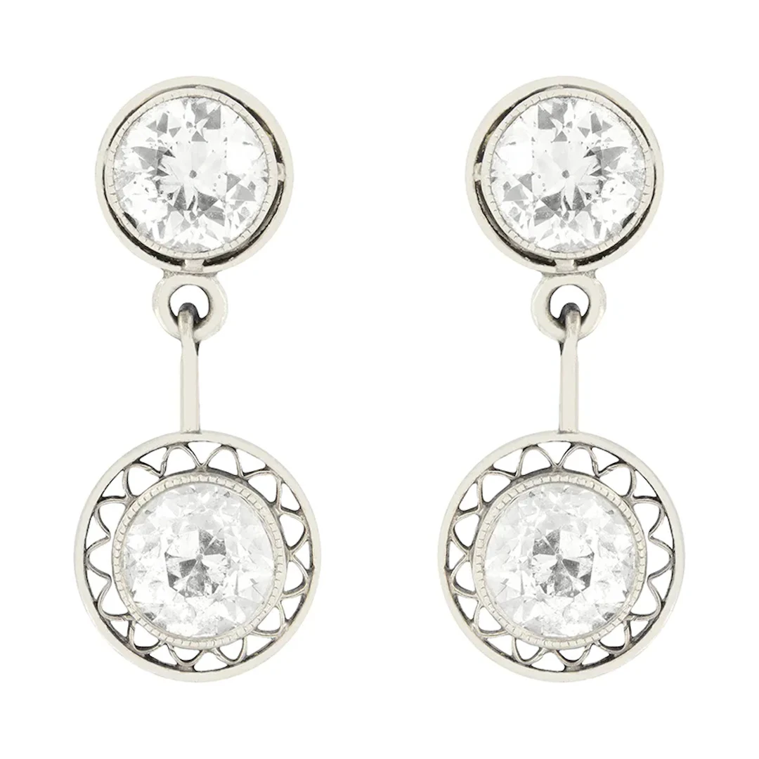 Edwardian 1.70ct Diamond Drop Earrings, c.1910s