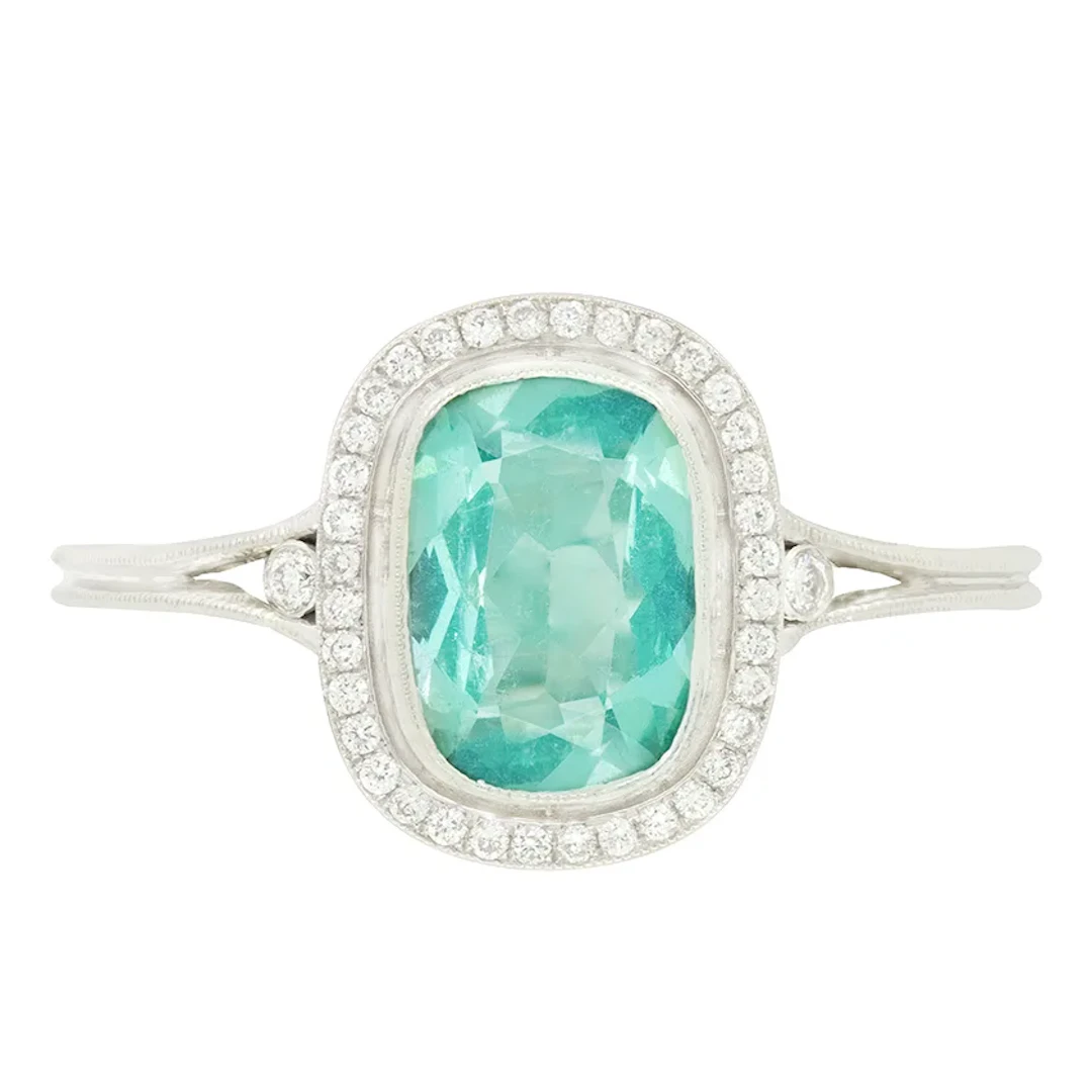 Contemporary 1.00ct Tourmaline and Diamond Cluster Ring