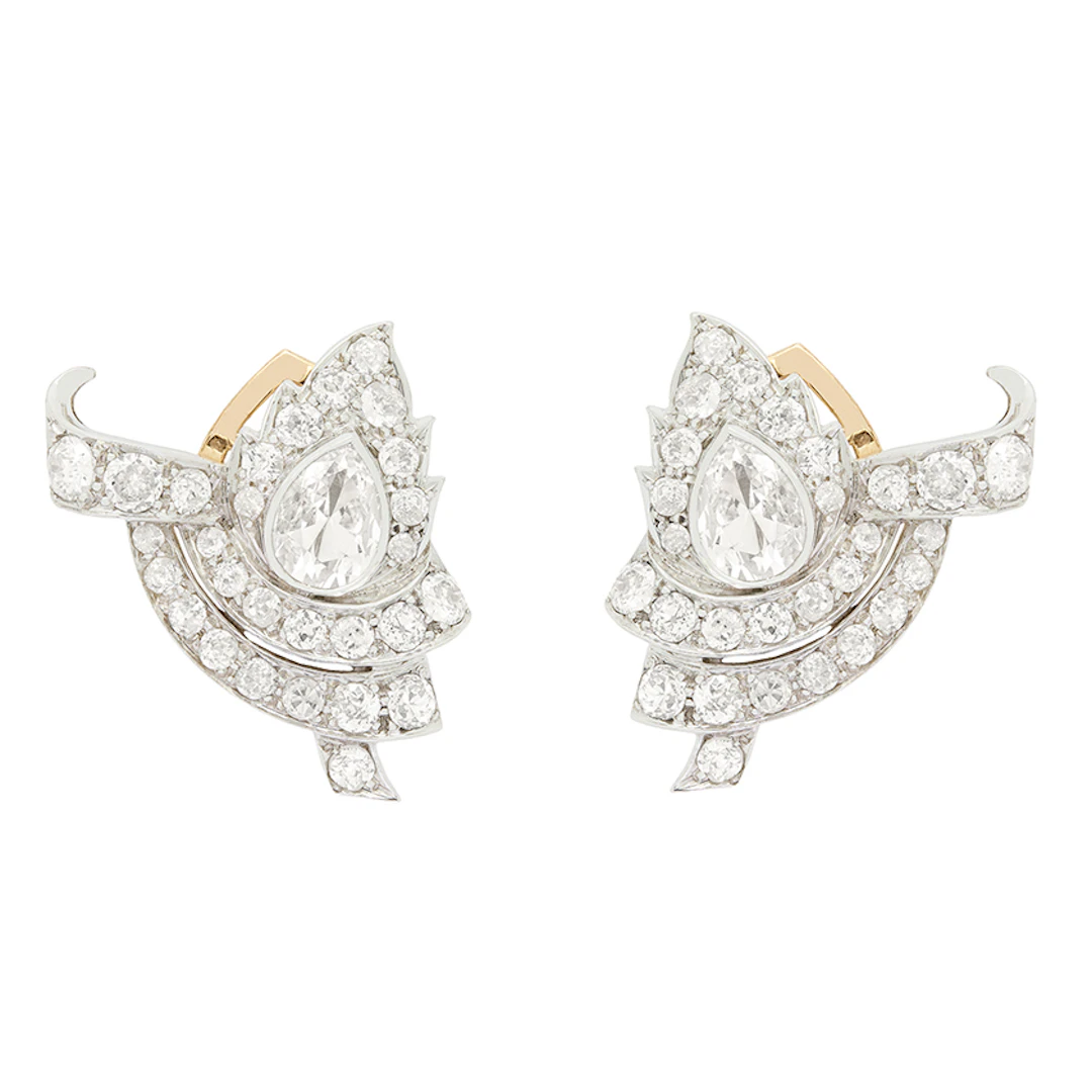 Art Deco 4.00ct Diamond Leaf Cluster Earrings, c.1920s