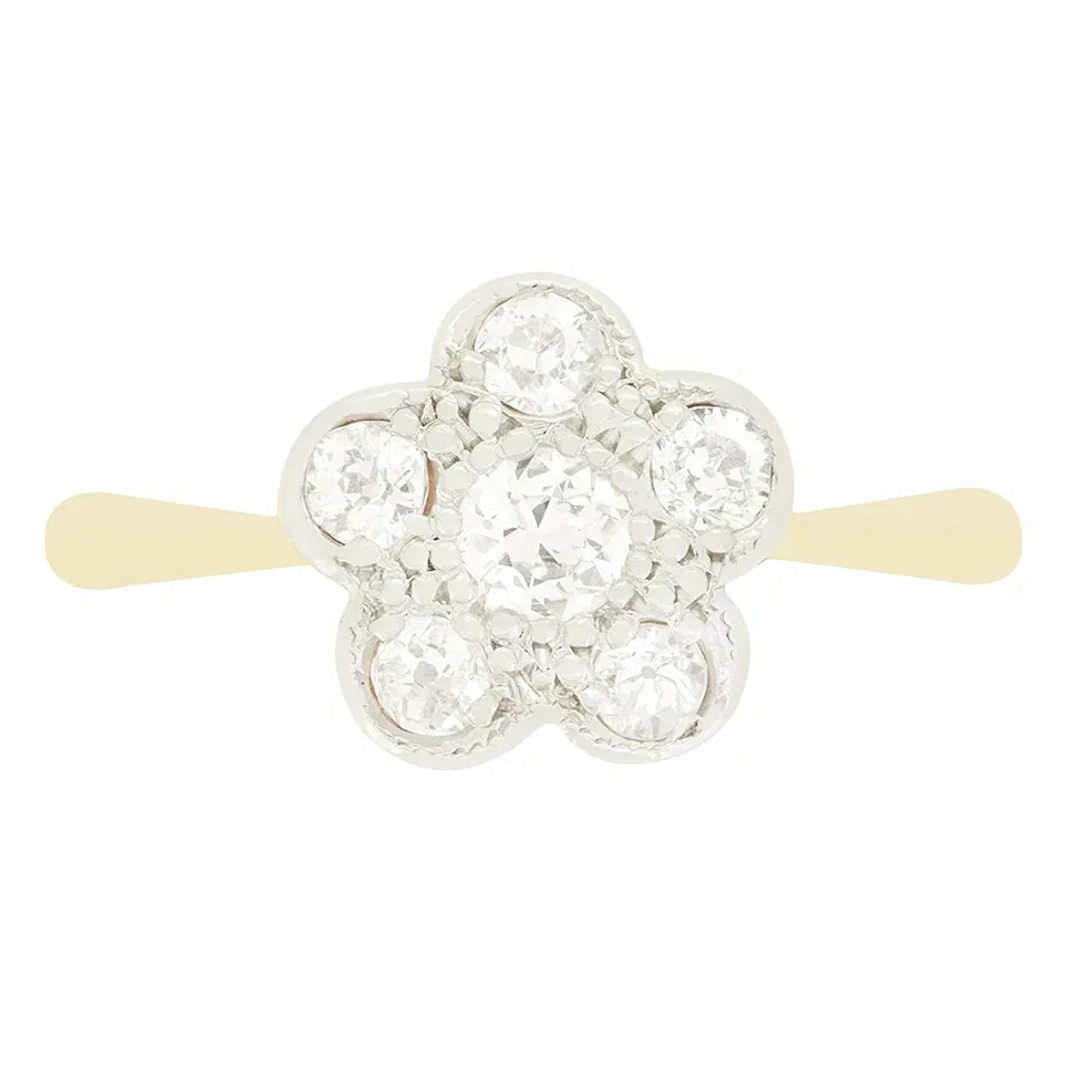 Edwardian 0.40ct Diamond Daisy Cluster Ring, c.1910s