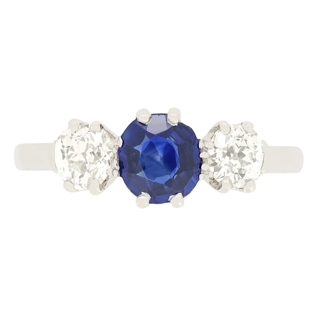 Art Deco 0.70ct Sapphire and Diamond Trilogy Ring, c.1920s