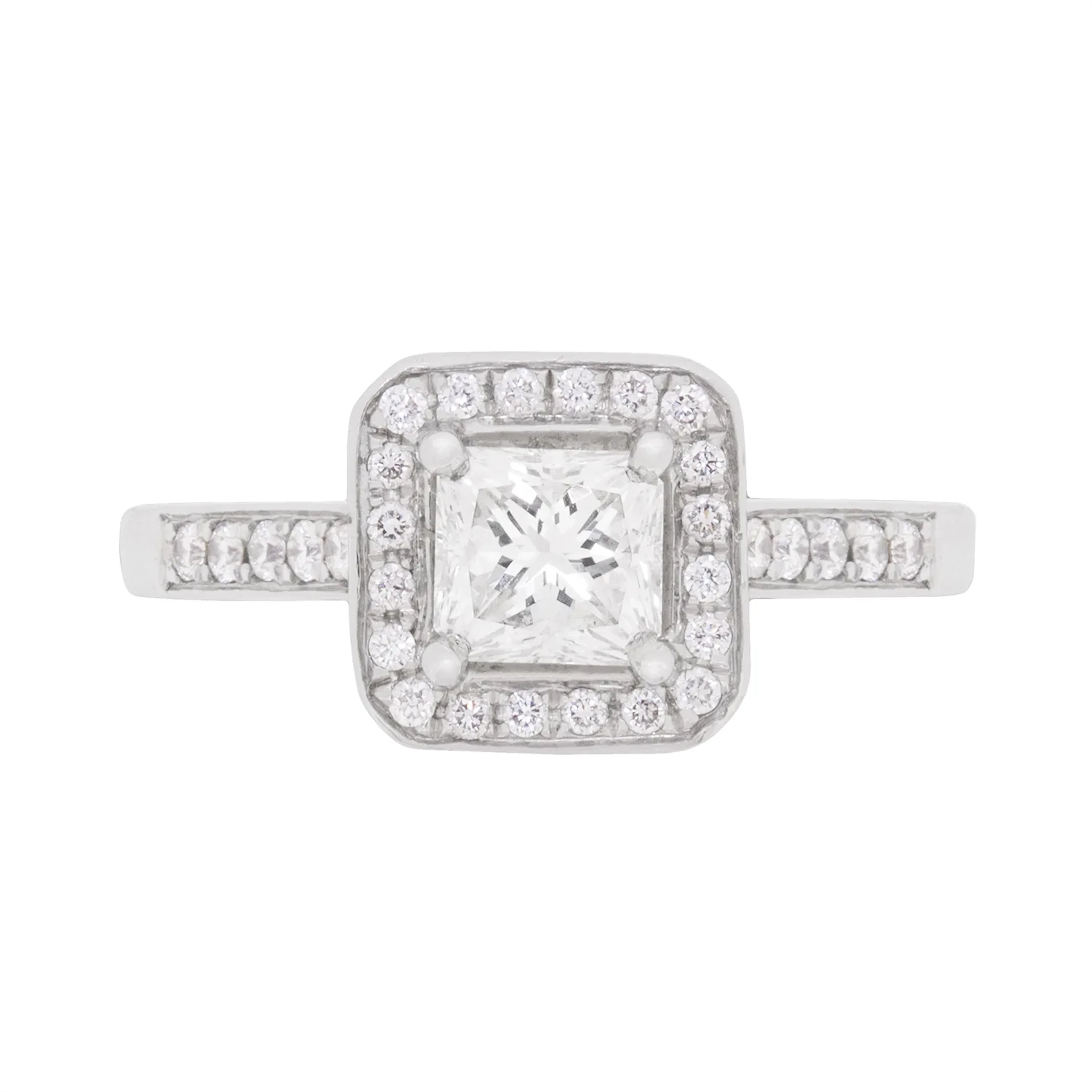 Contemporary 0.70ct Princess Cut Diamond Halo Engagement Ring