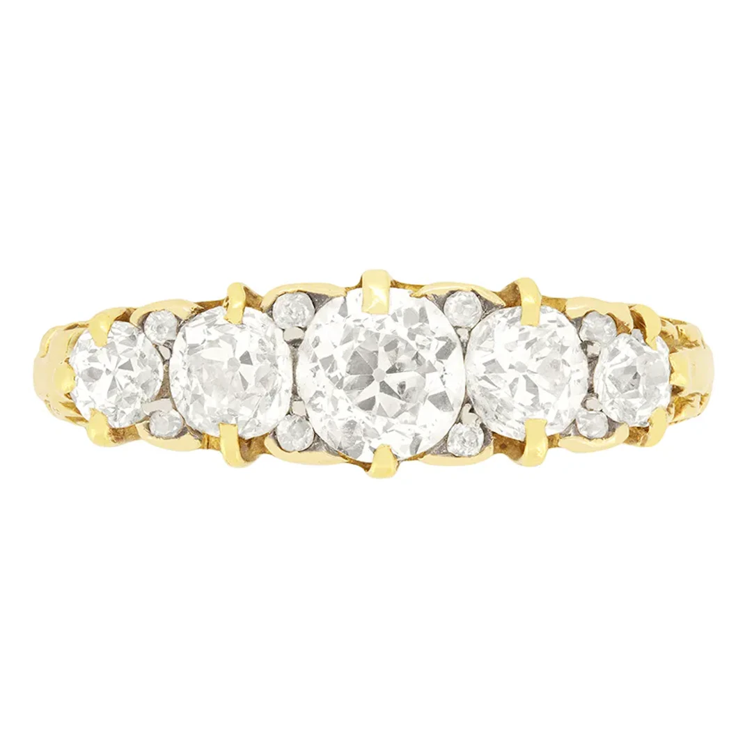 Victorian 1.80ct Diamond Five Stone Carved Ring, c.1880s