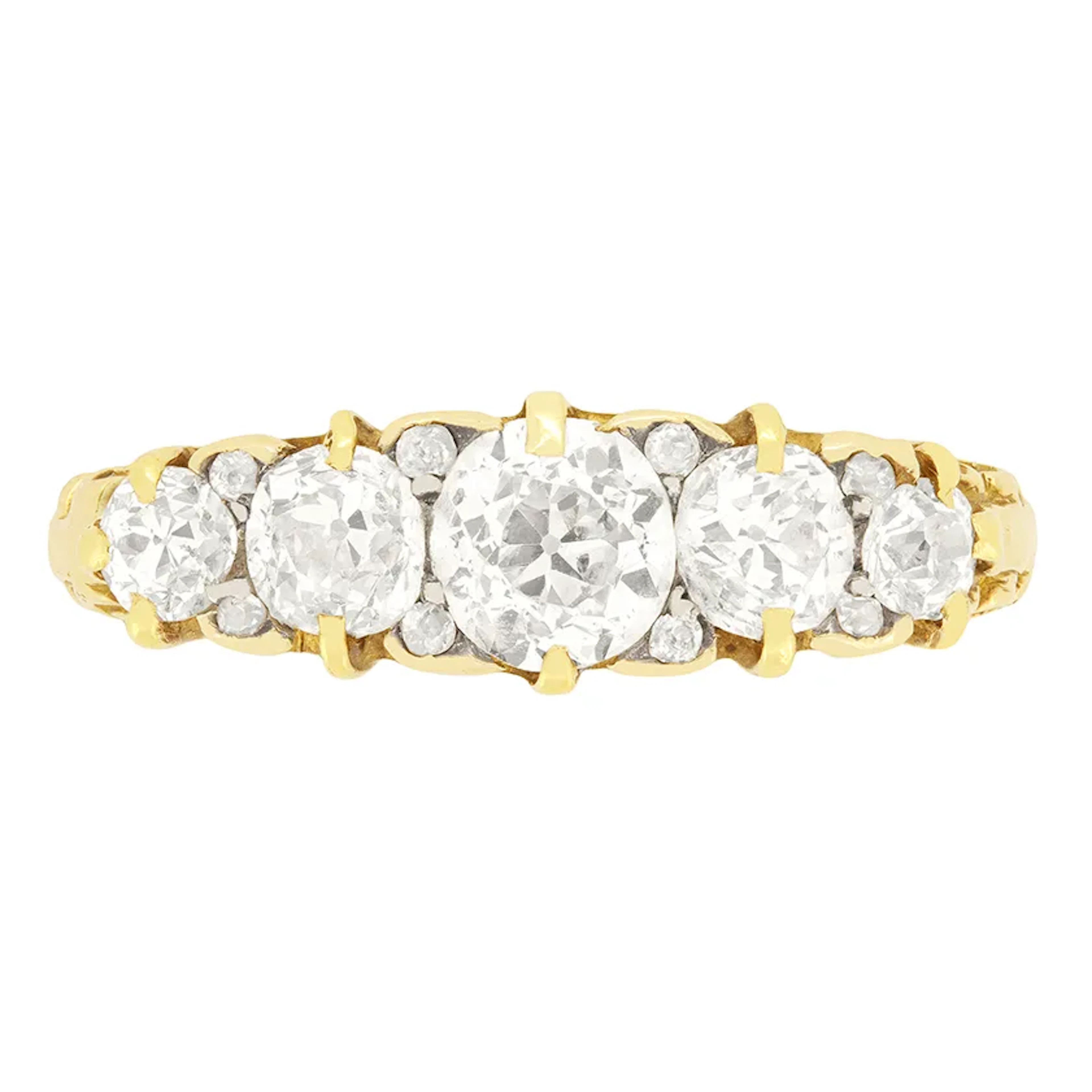 Victorian 1.80ct Diamond Five Stone Carved Ring, c.1880s