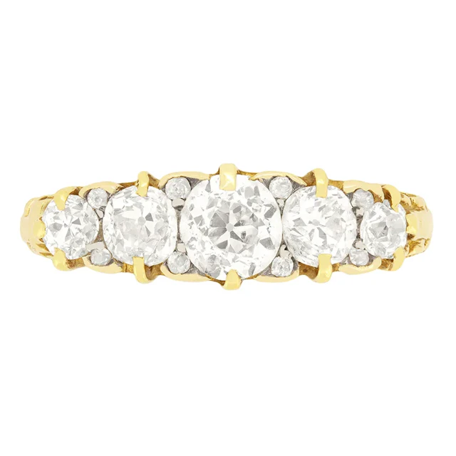 Victorian 1.80ct Diamond Five Stone Carved Ring, c.1880s
