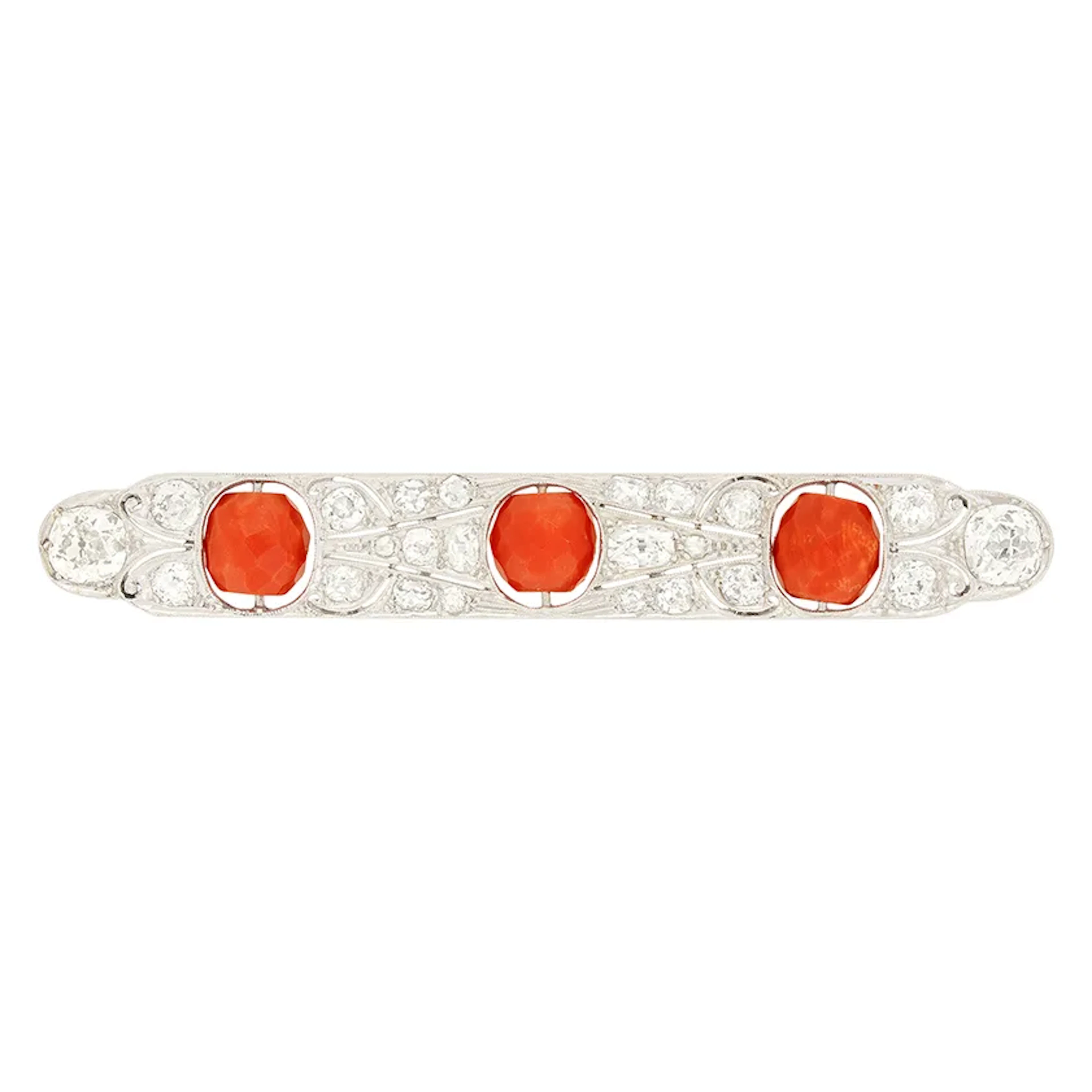 Art Deco, 3.50ct Diamond and Coral Brooch, c.1920s