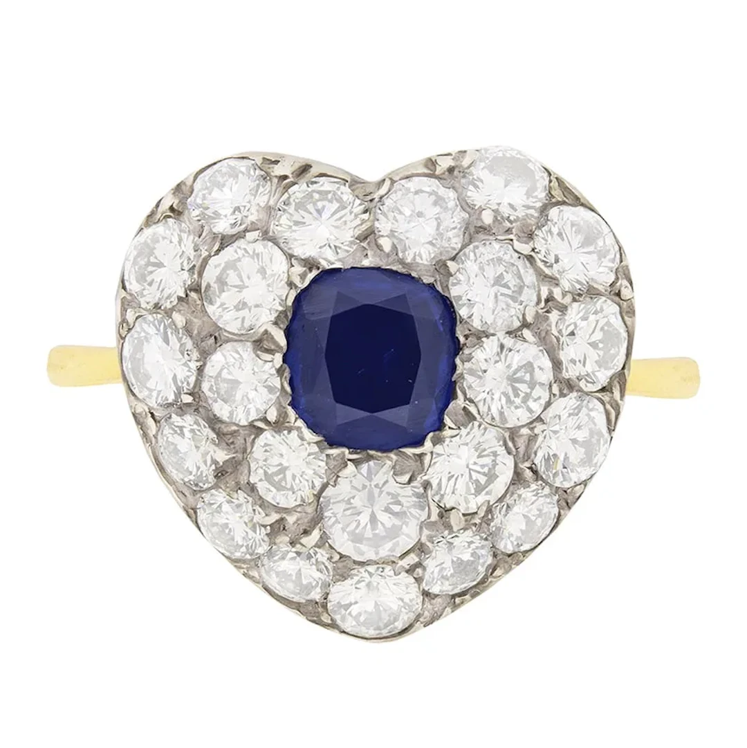Late Deco Sapphire and Diamond Heart Shaped Ring, c.1940s