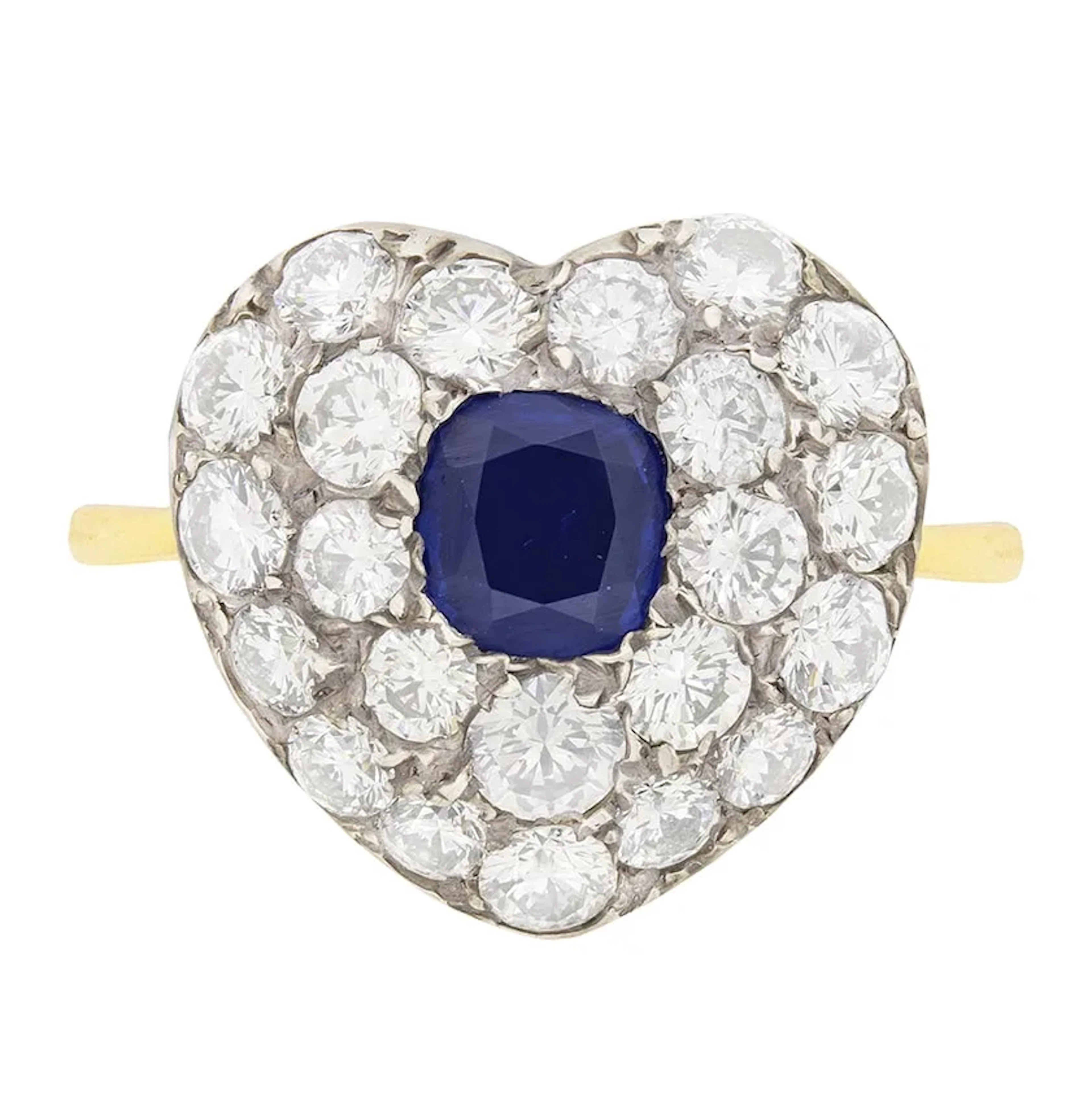 Late Deco Sapphire and Diamond Heart Shaped Ring, c.1940s