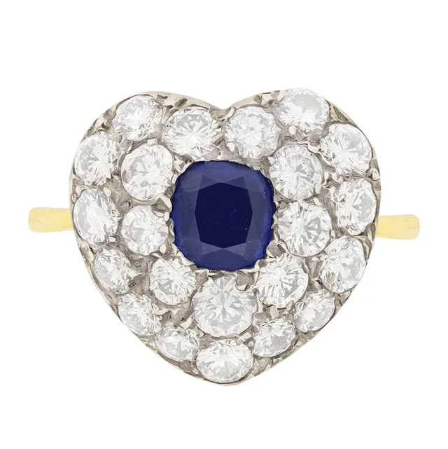 Late Deco Sapphire and Diamond Heart Shaped Ring, c.1940s