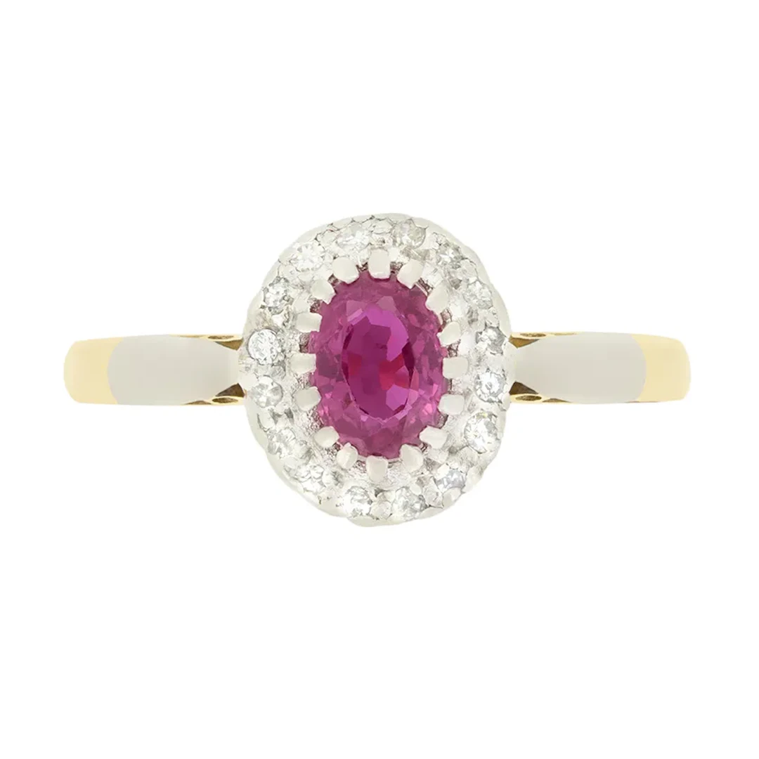 Vintage 0.50ct Ruby and Diamond Cluster, hallmarked 1964