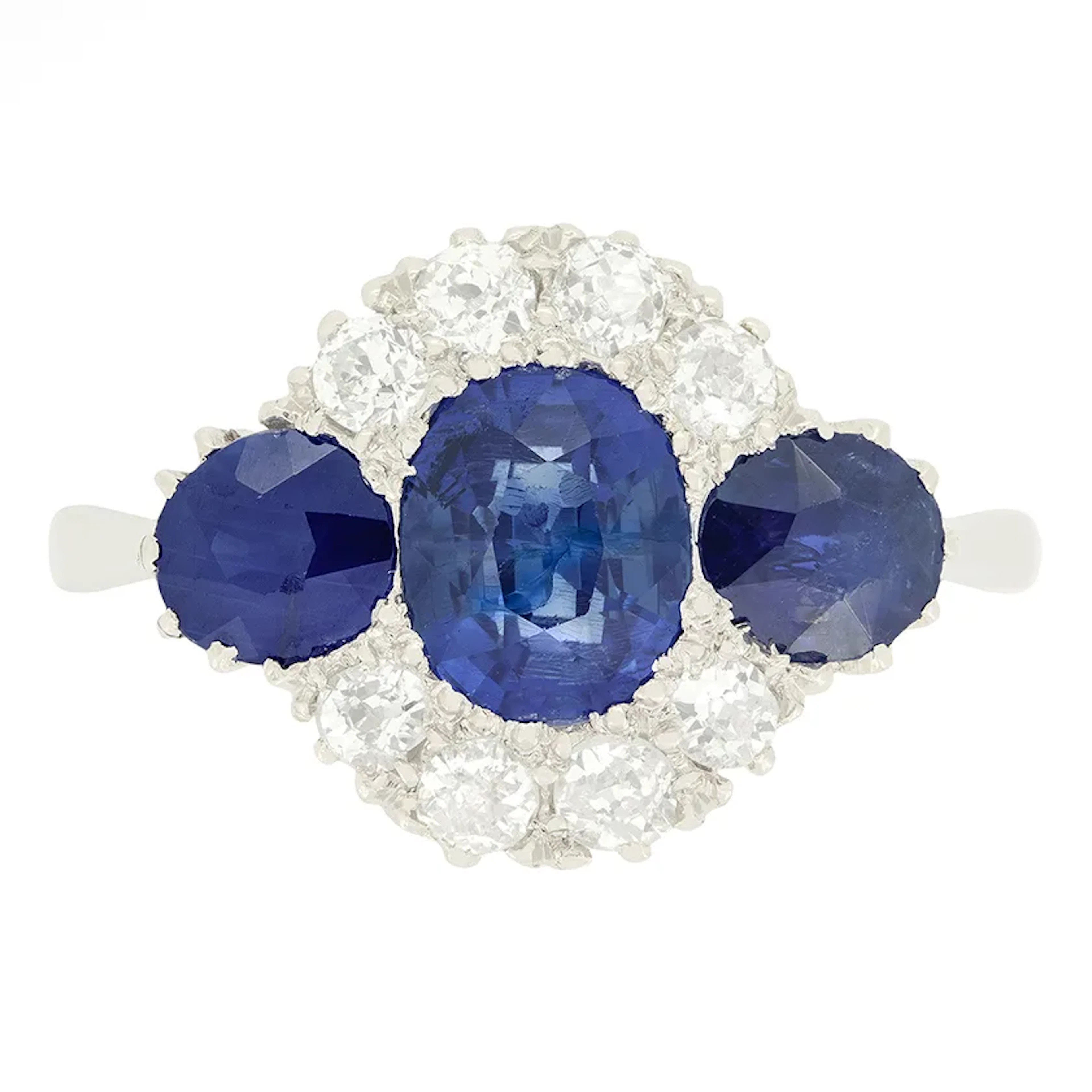 Art Deco 2.35ct Sapphire and Diamond Cluster Ring, c.1920s
