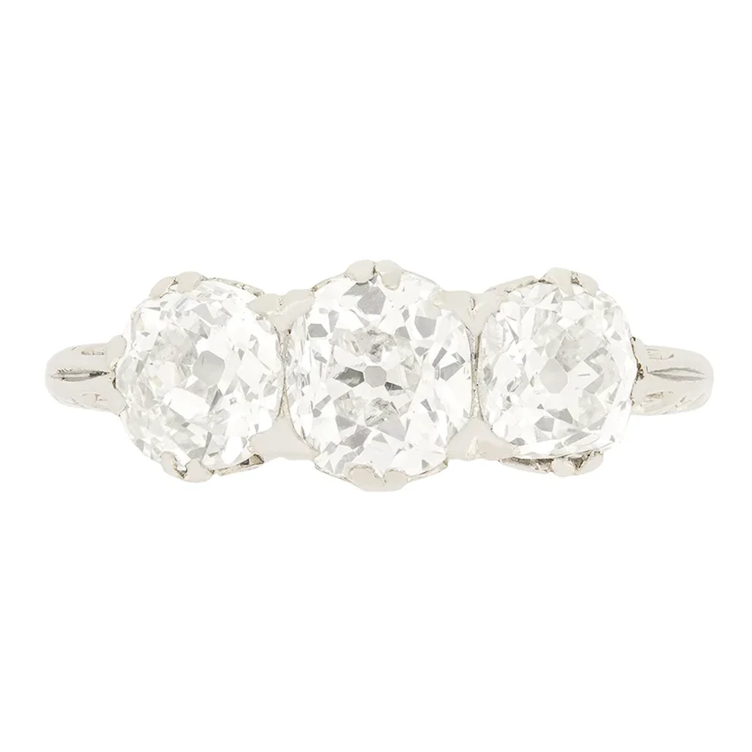Late Victorian 2.10ct Diamond Trilogy Ring, c.1900s