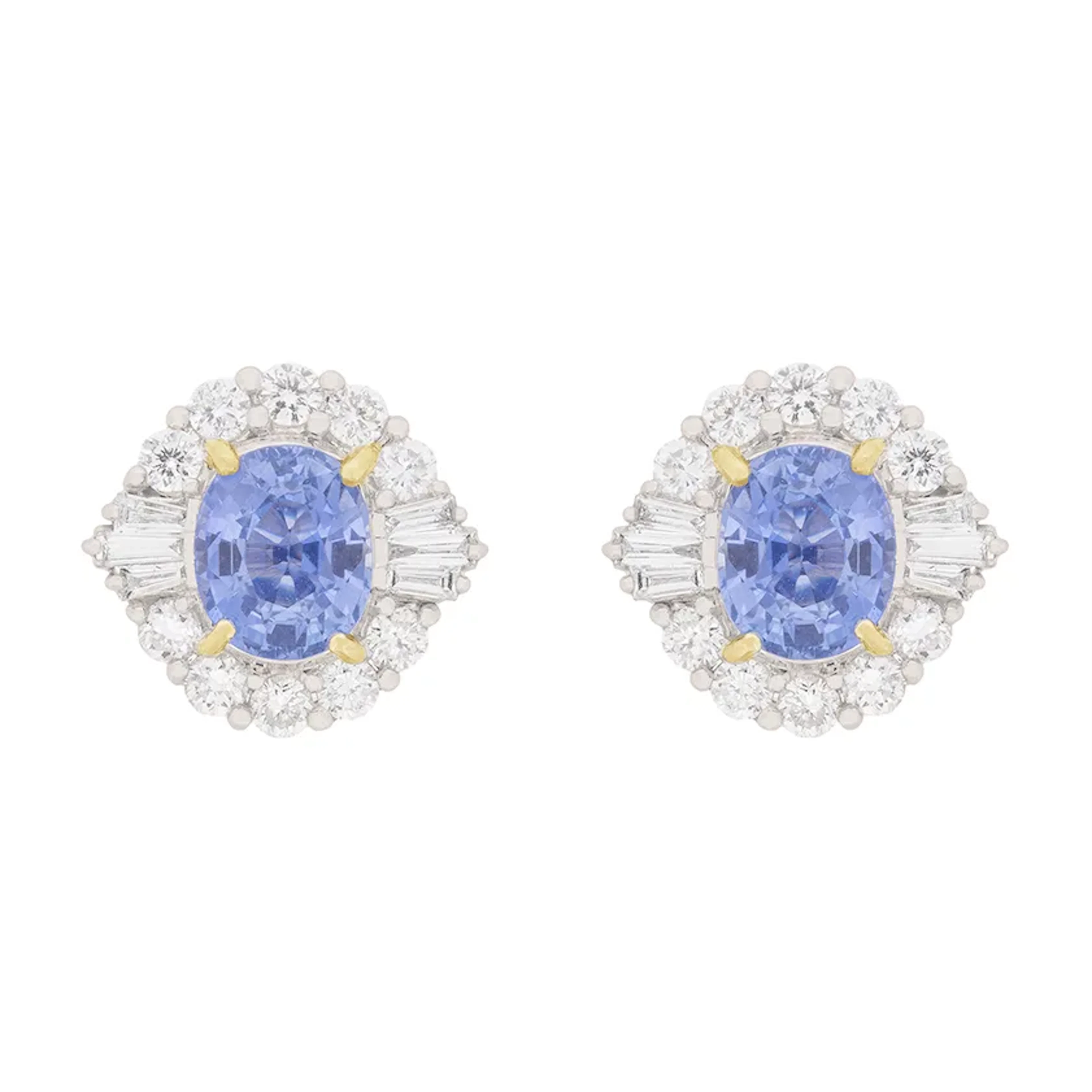 Contemporary 2.80ct Sapphire and Diamond Art Deco Inspired Cluster Earrings
