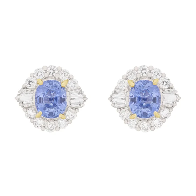 Contemporary 2.80ct Sapphire and Diamond Art Deco Inspired Cluster Earrings