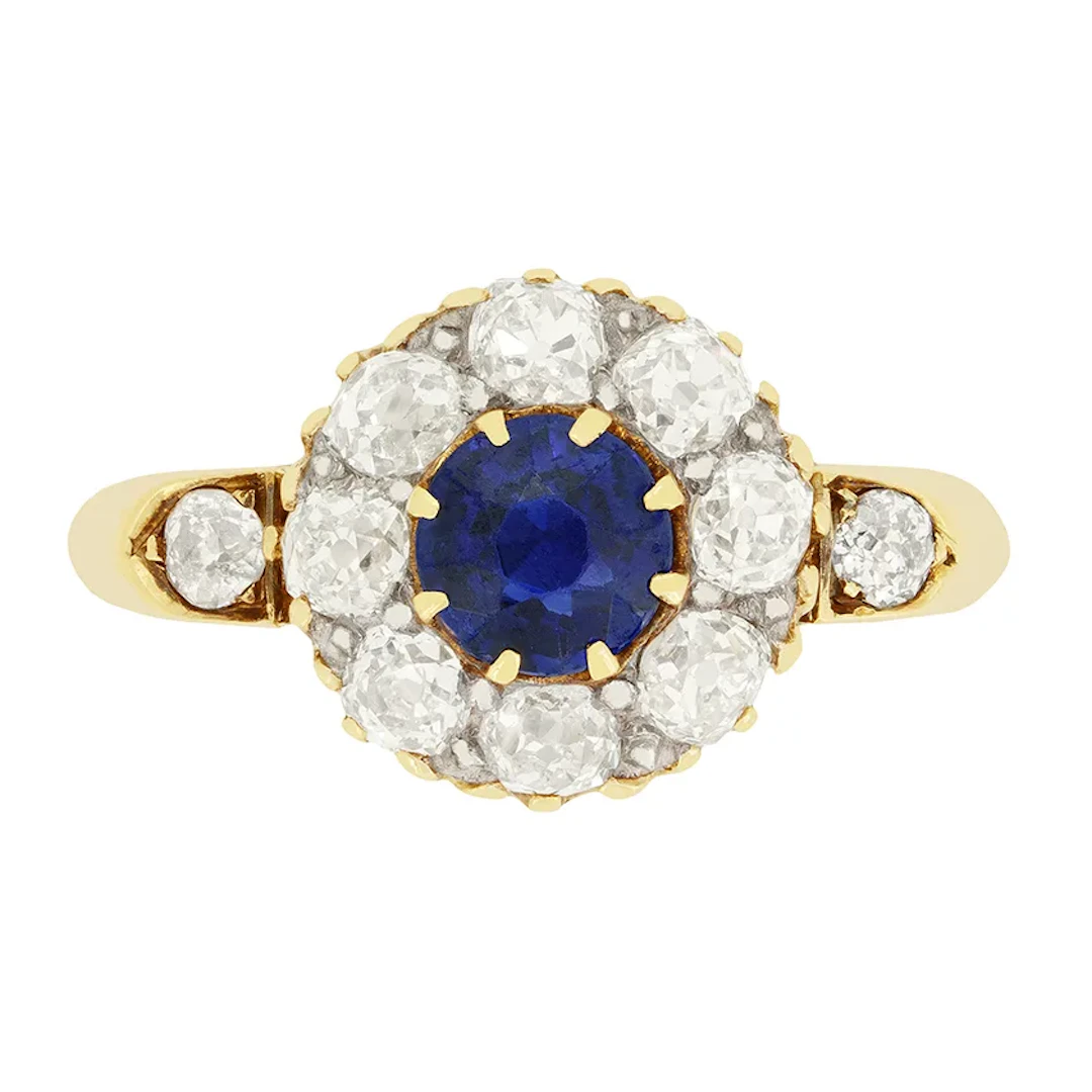 Victorian 0.75ct Sapphire and Diamond Cluster Ring, c.1880s