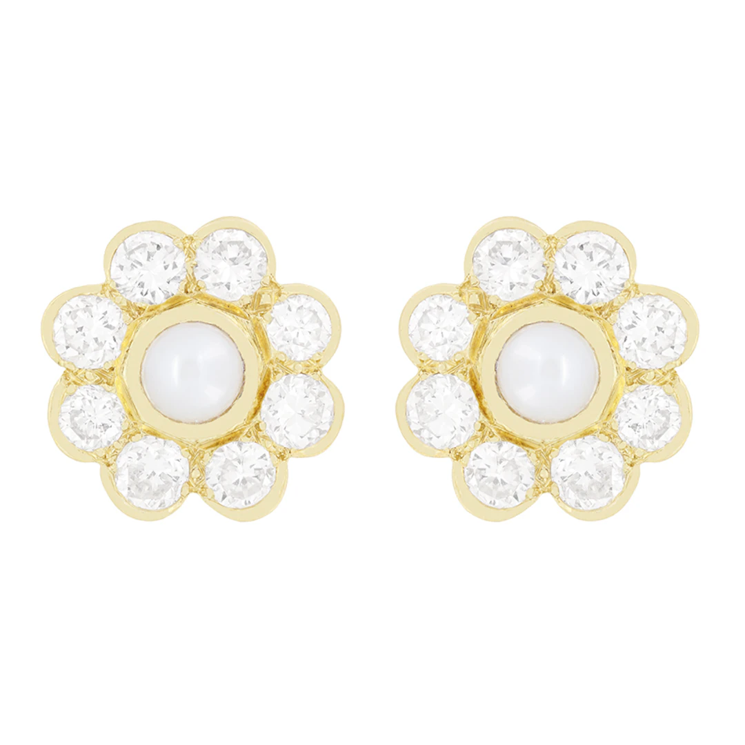 Vintage Pearl and Diamond Earrings, c.1950s
