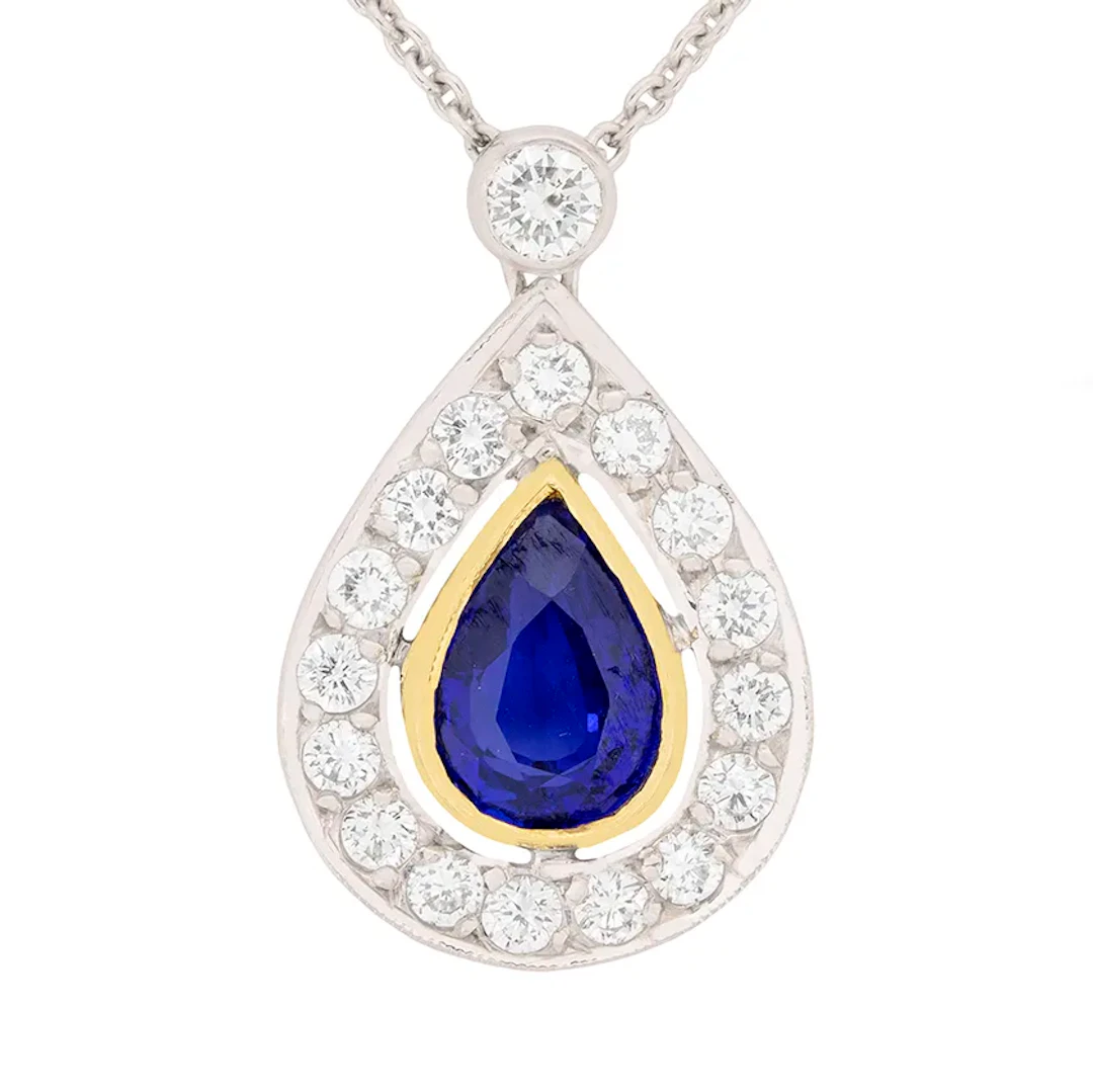 Contemporary Pear-Shaped Sapphire and Diamond Pendant