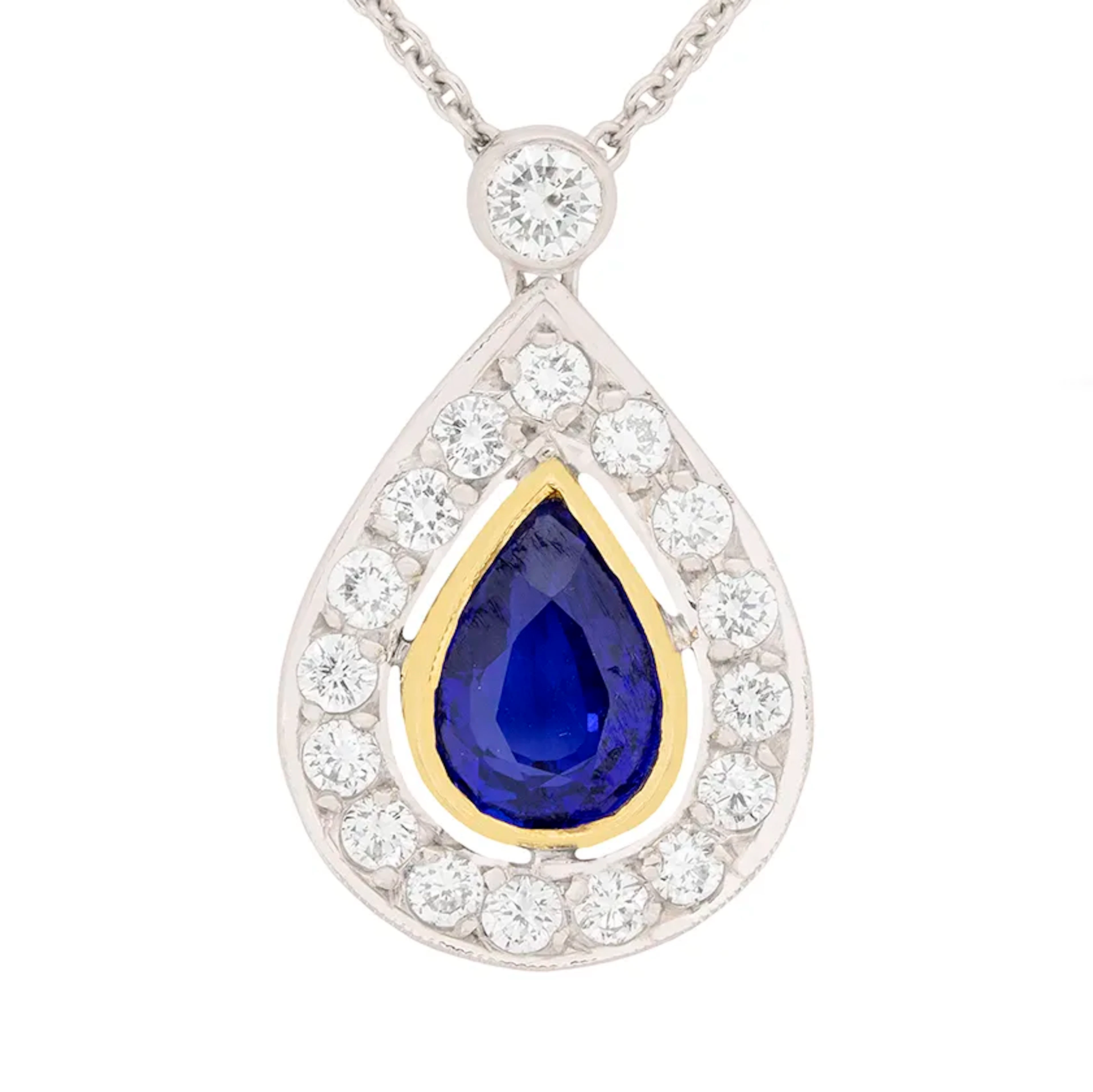 Contemporary Pear-Shaped Sapphire and Diamond Pendant
