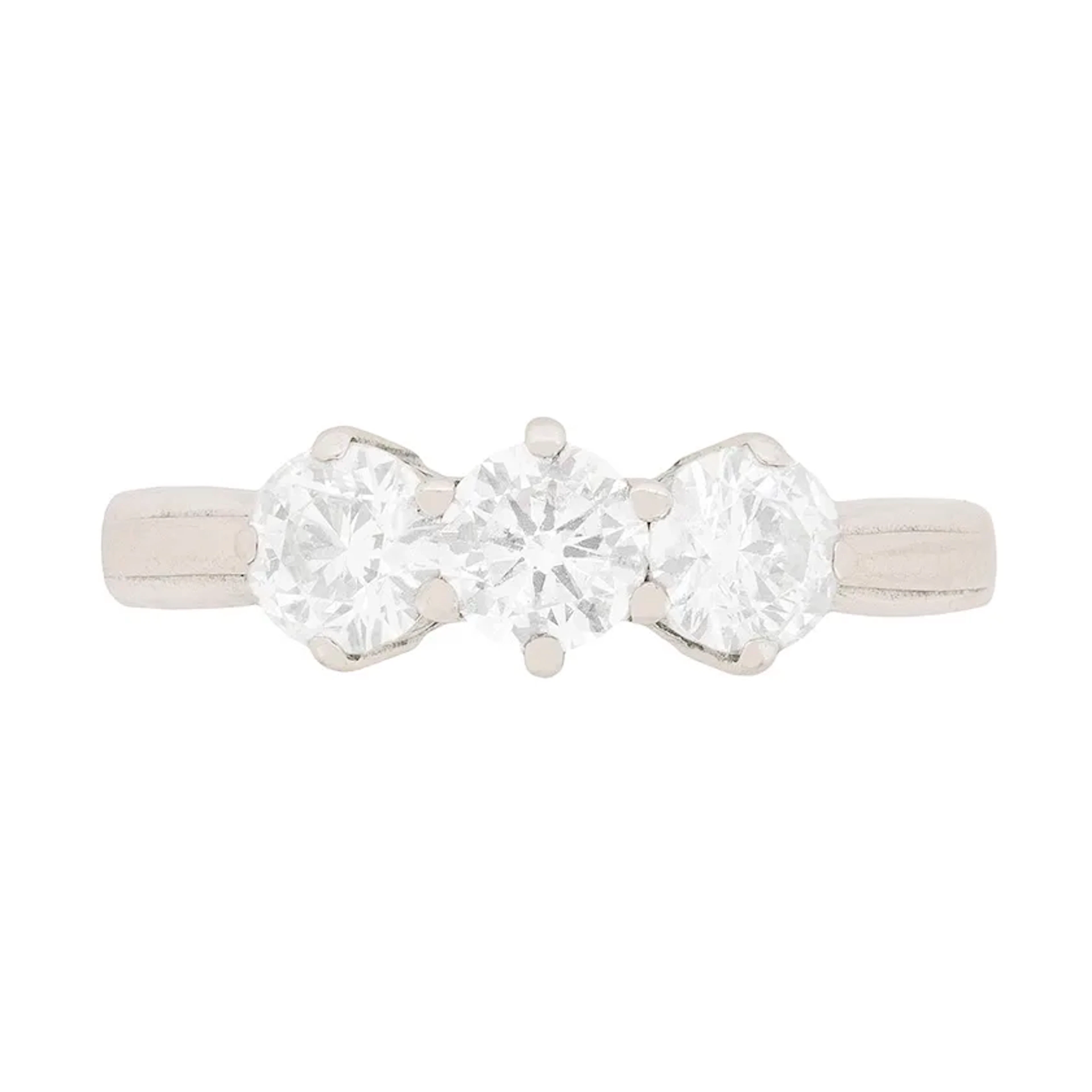 1.00 Carat Three Stone Round Brilliant Cut Diamond Engagement Ring