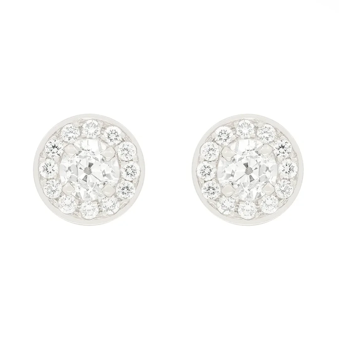 Art Deco 1.40ct Diamond Halo Earrings, c.1930s