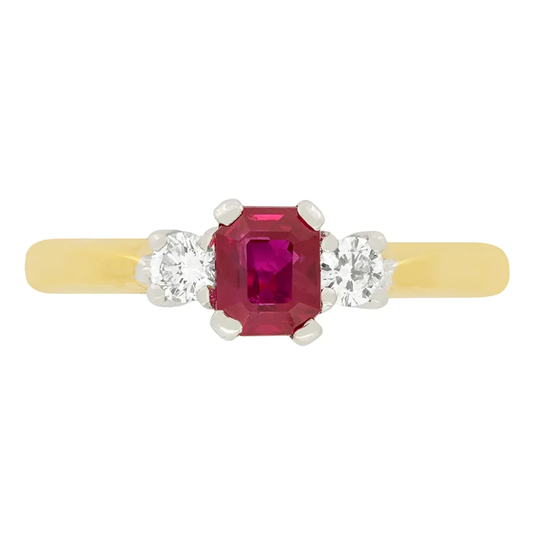 Vintage 0.50ct Ruby and Diamond Three Stone Ring, c.1970s