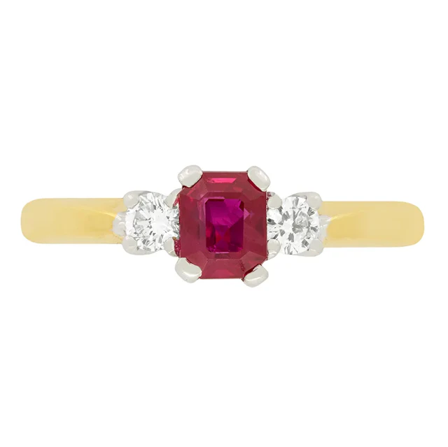 Vintage 0.50ct Ruby and Diamond Three Stone Ring, c.1970s