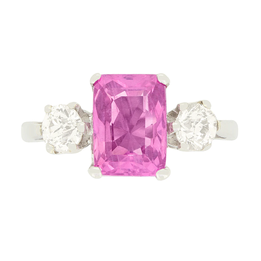 Art Deco 2.60ct Pink Sapphire and Diamond Three Stone, c.1930s
