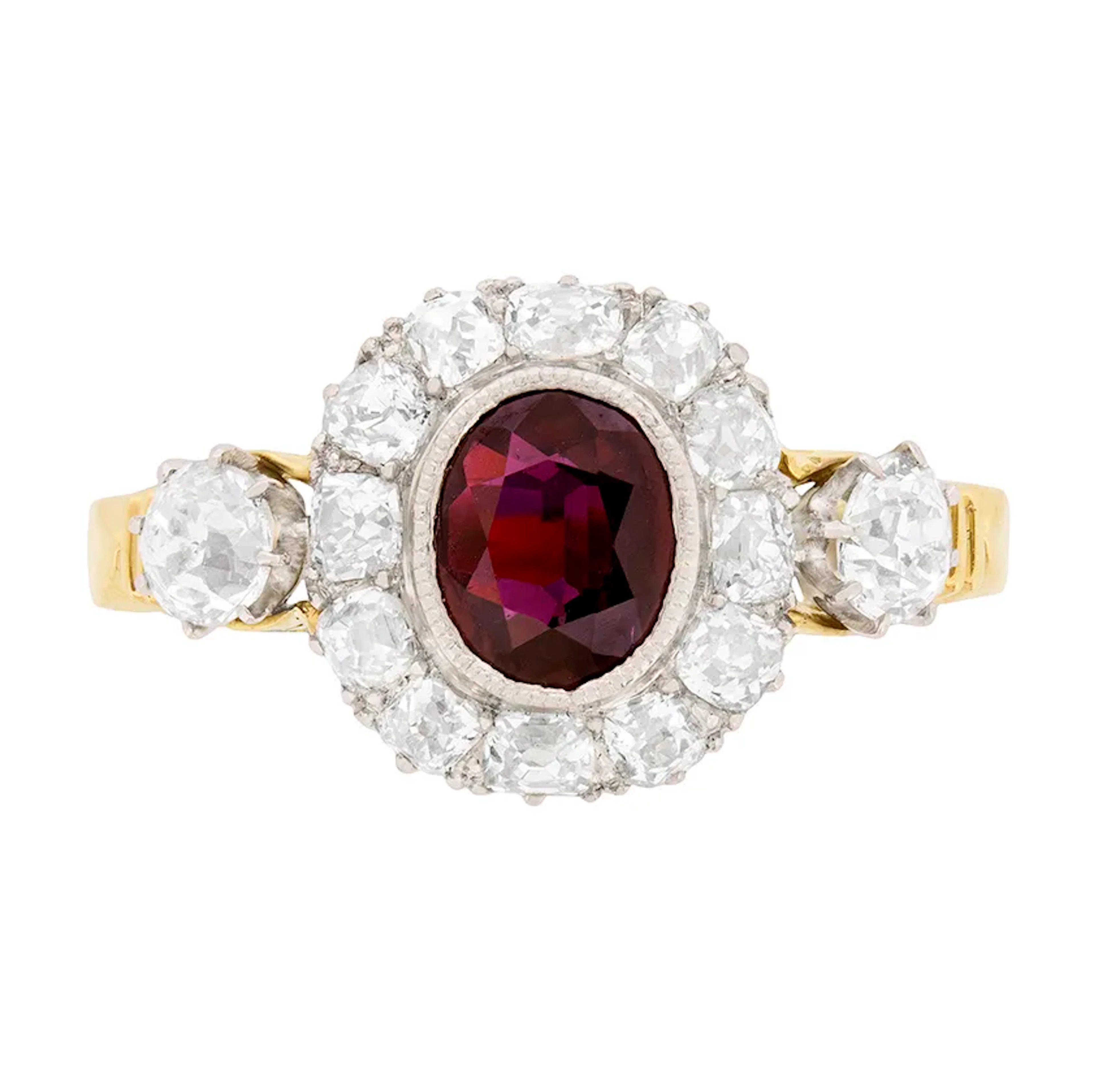 Victorian 0.90ct Ruby and Diamond Cluster Ring, c.1900s