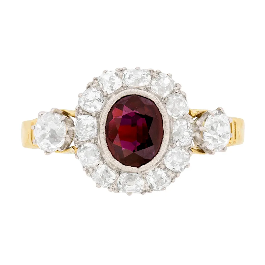 Victorian 0.90ct Ruby and Diamond Cluster Ring, c.1900s