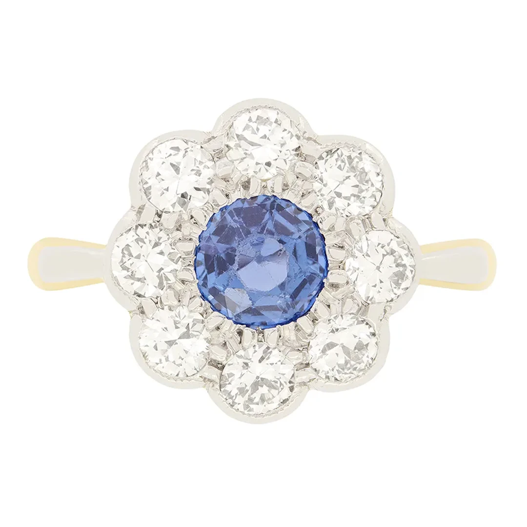 Antique 0.65ct Sapphire and Diamond Cluster Ring, c.1920s