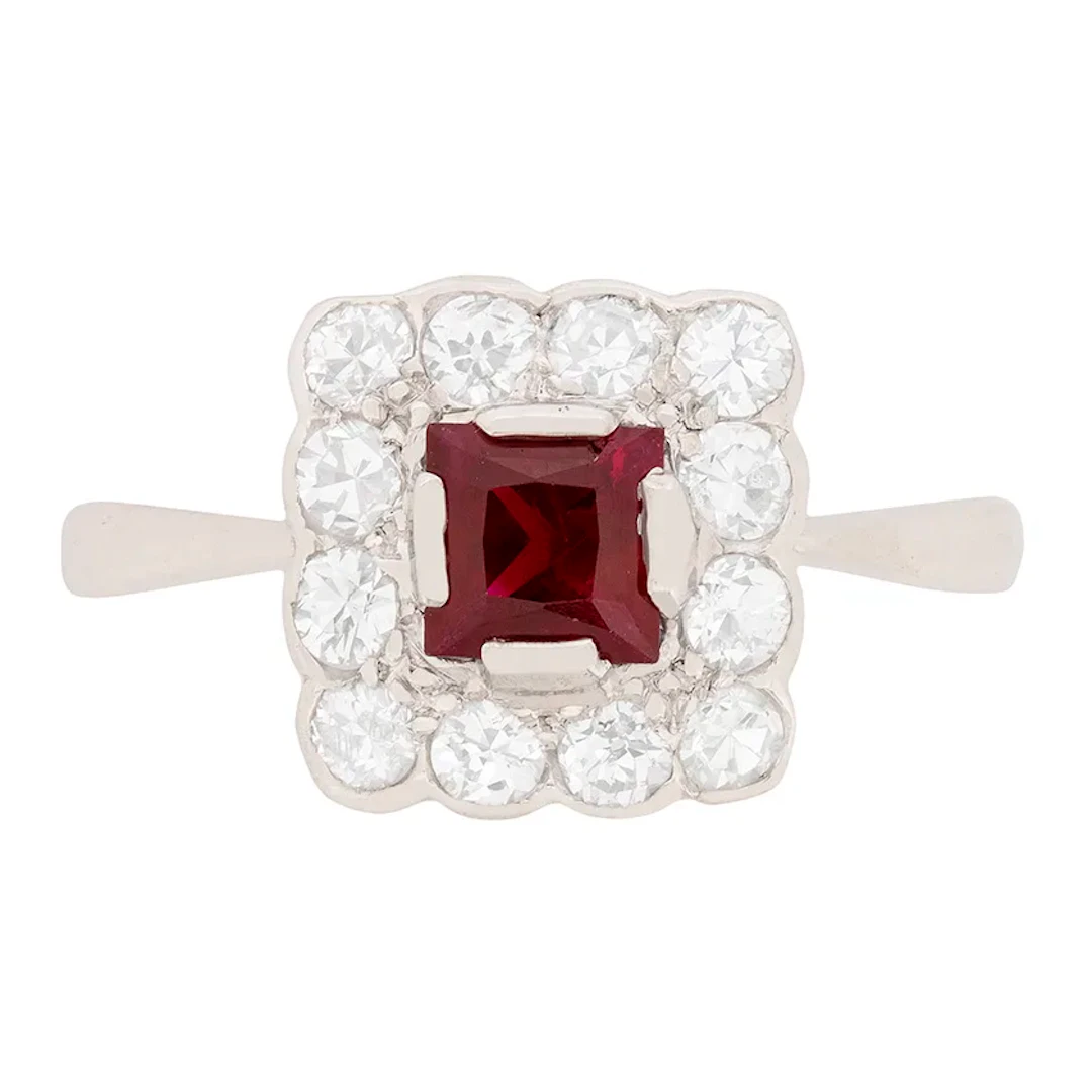 Art Deco 0.50ct Ruby and Diamond Cluster Ring, c.1920s