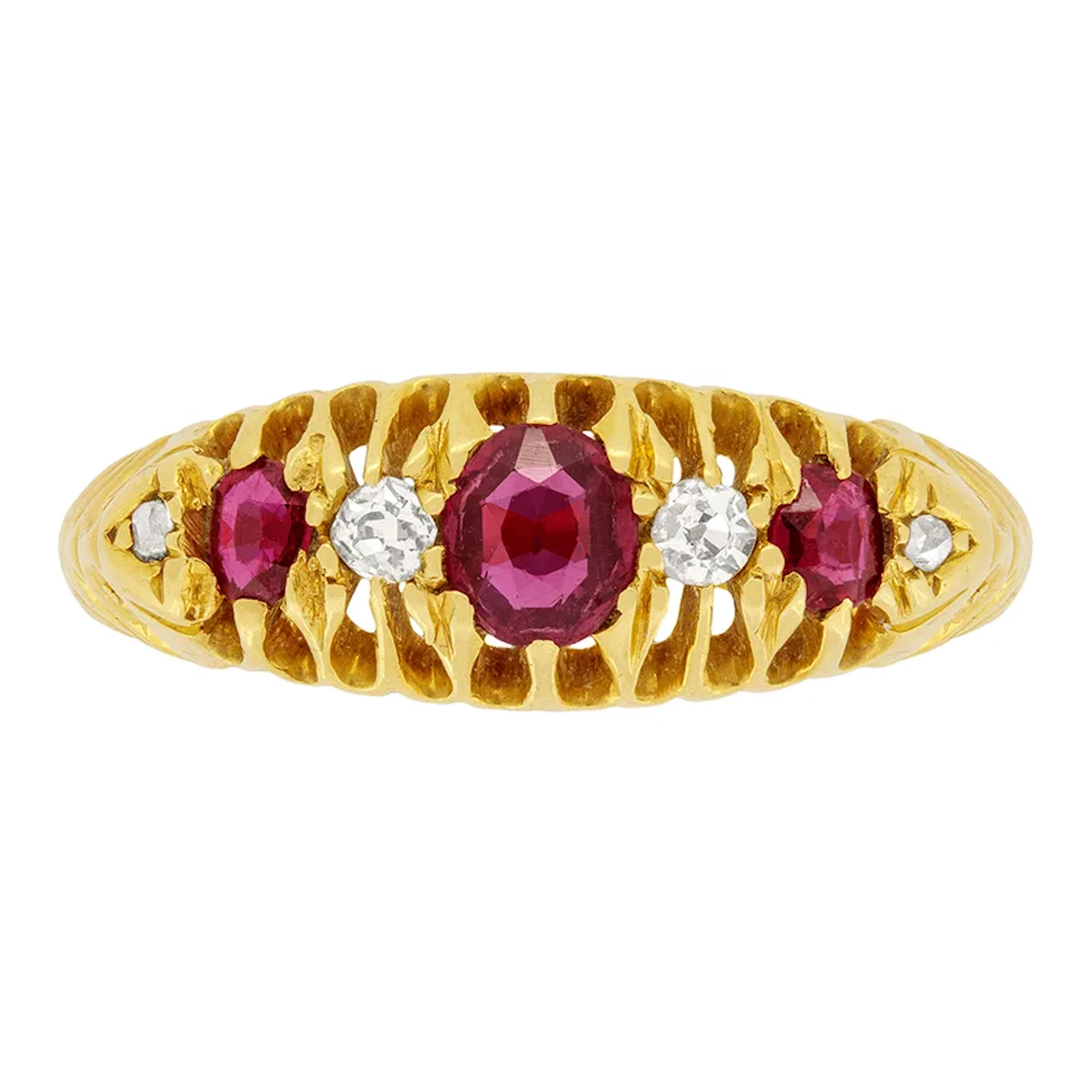 Edwardian 0.45ct Ruby and Diamond Five Stone Ring, c.1900s