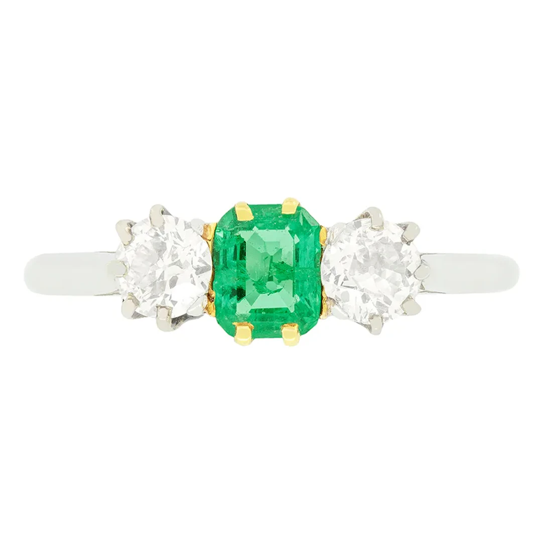 Art Deco 0.50ct Emerald and Diamond Trilogy Ring, c.1920s