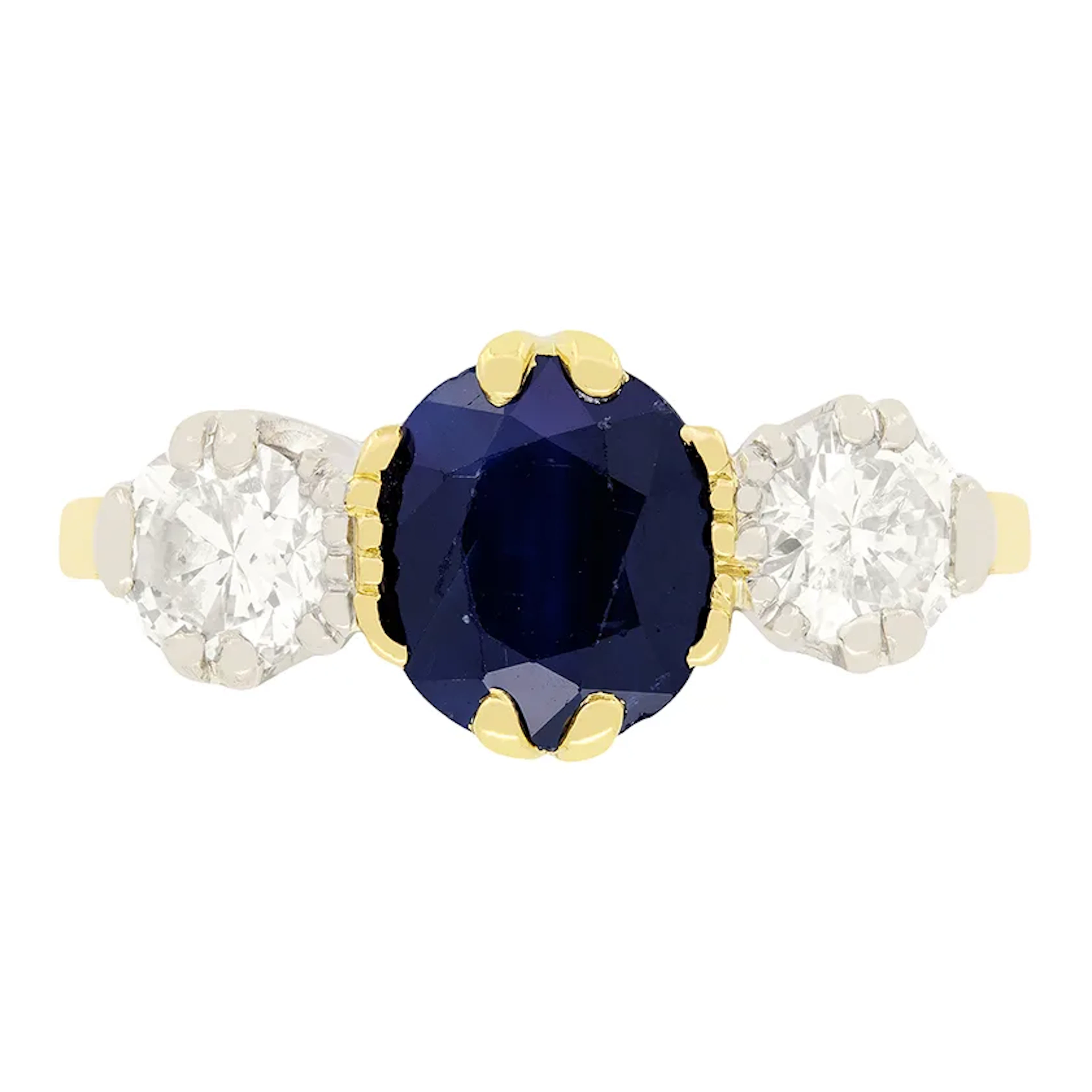 Vintage 1.50ct Sapphire and Diamond Trilogy Ring, c.1950s